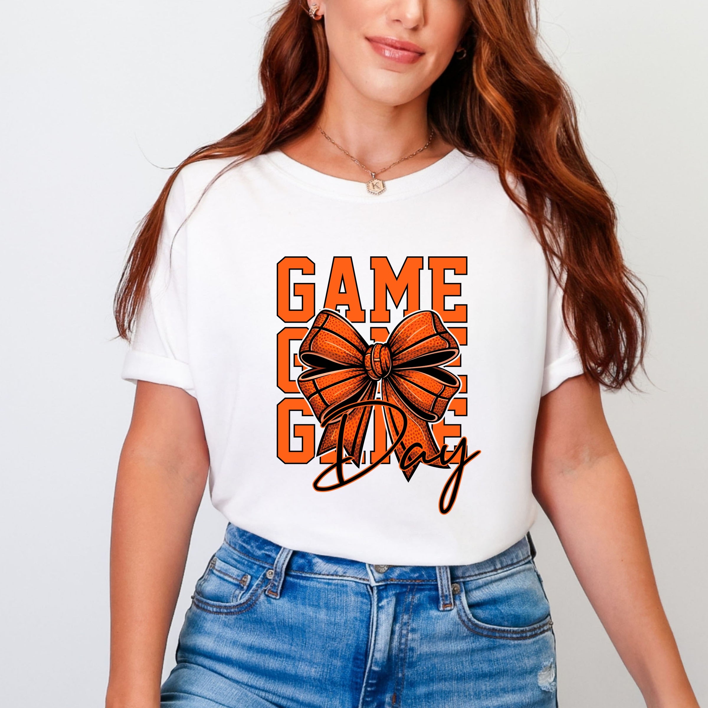Coquette Basketball Bow Game Day Stacked - Women's Garment Dyed Graphic T-Shirt