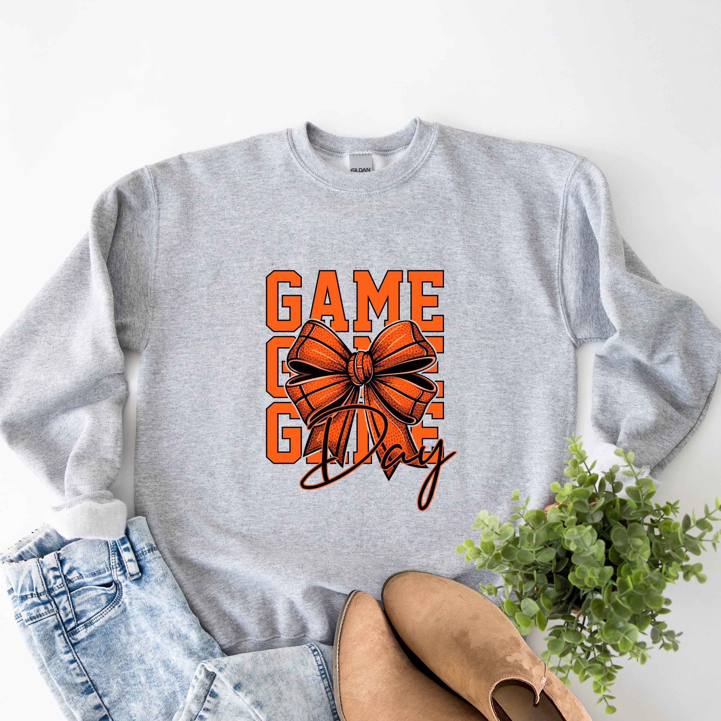 Coquette Basketball Bow Game Day Stacked - Women's Graphic Sweatshirt