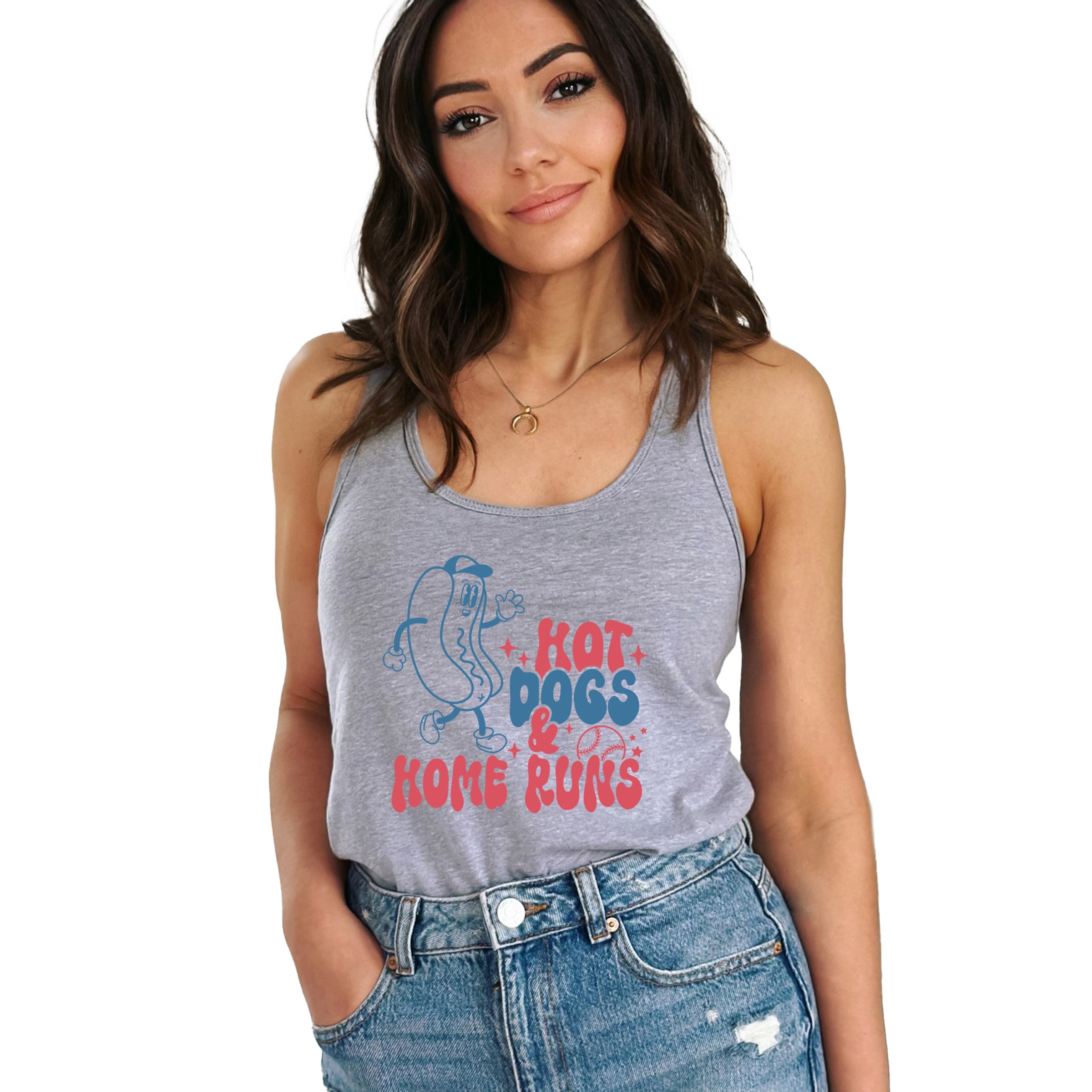 Hot Dogs And Home Runs - Women's Graphic Racerback Tank Top