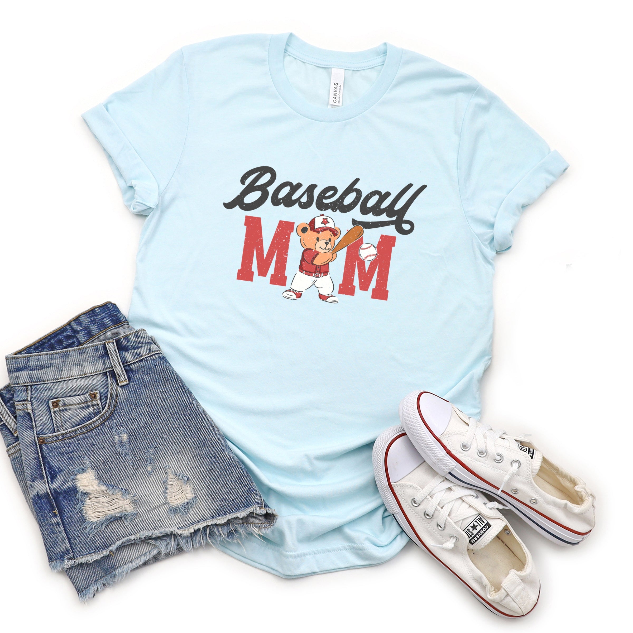 Baseball Mom Teddy Bear - Women's Short Sleeve Graphic T-Shirt
