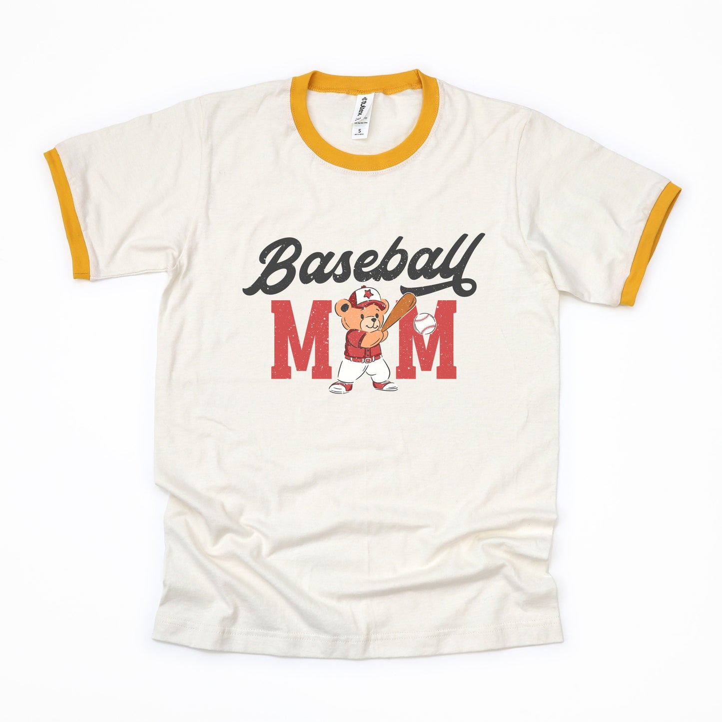 Baseball Mom Teddy Bear - Women's Ringer Graphic T-Shirt