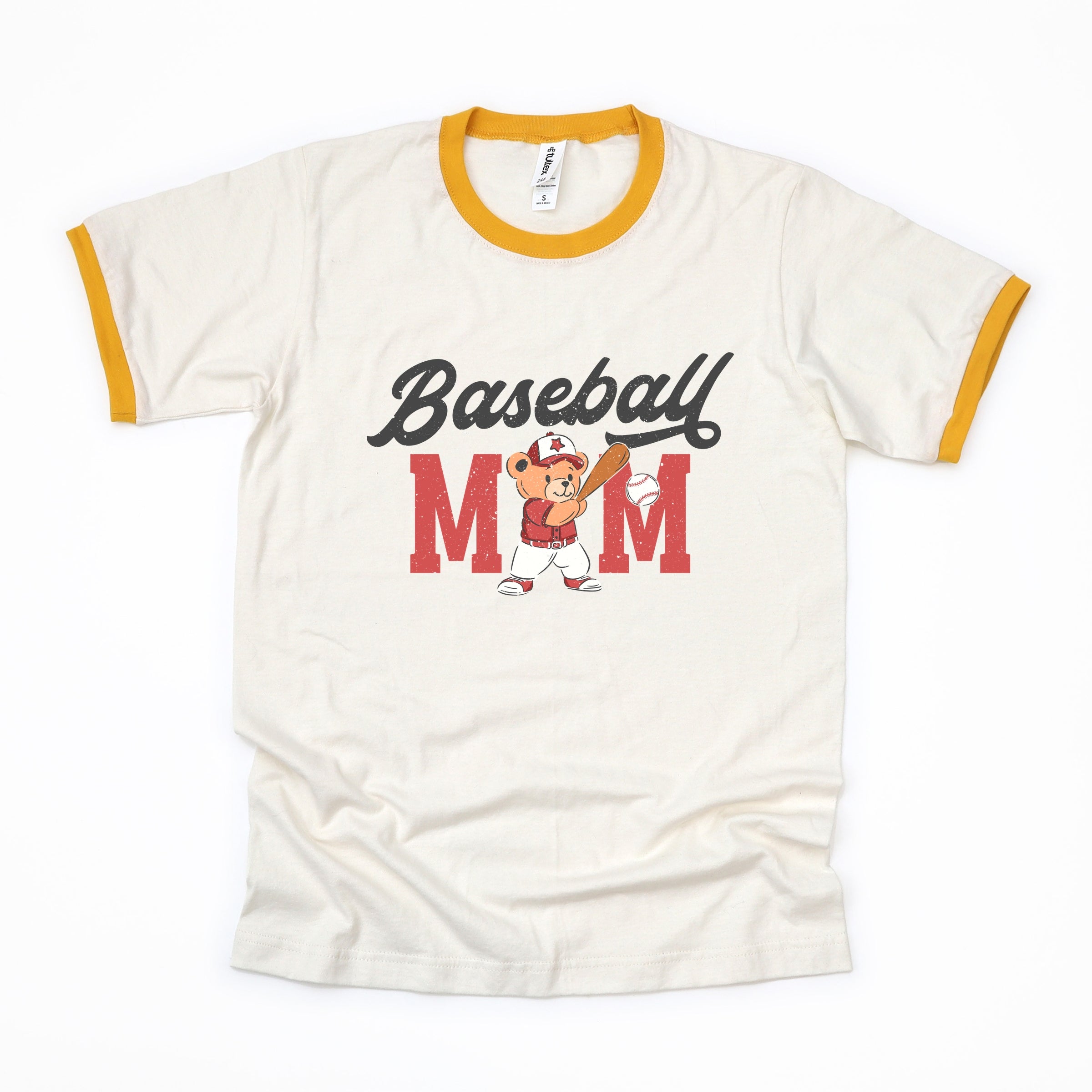 Baseball Mom Teddy Bear - Women's Ringer Graphic T-Shirt