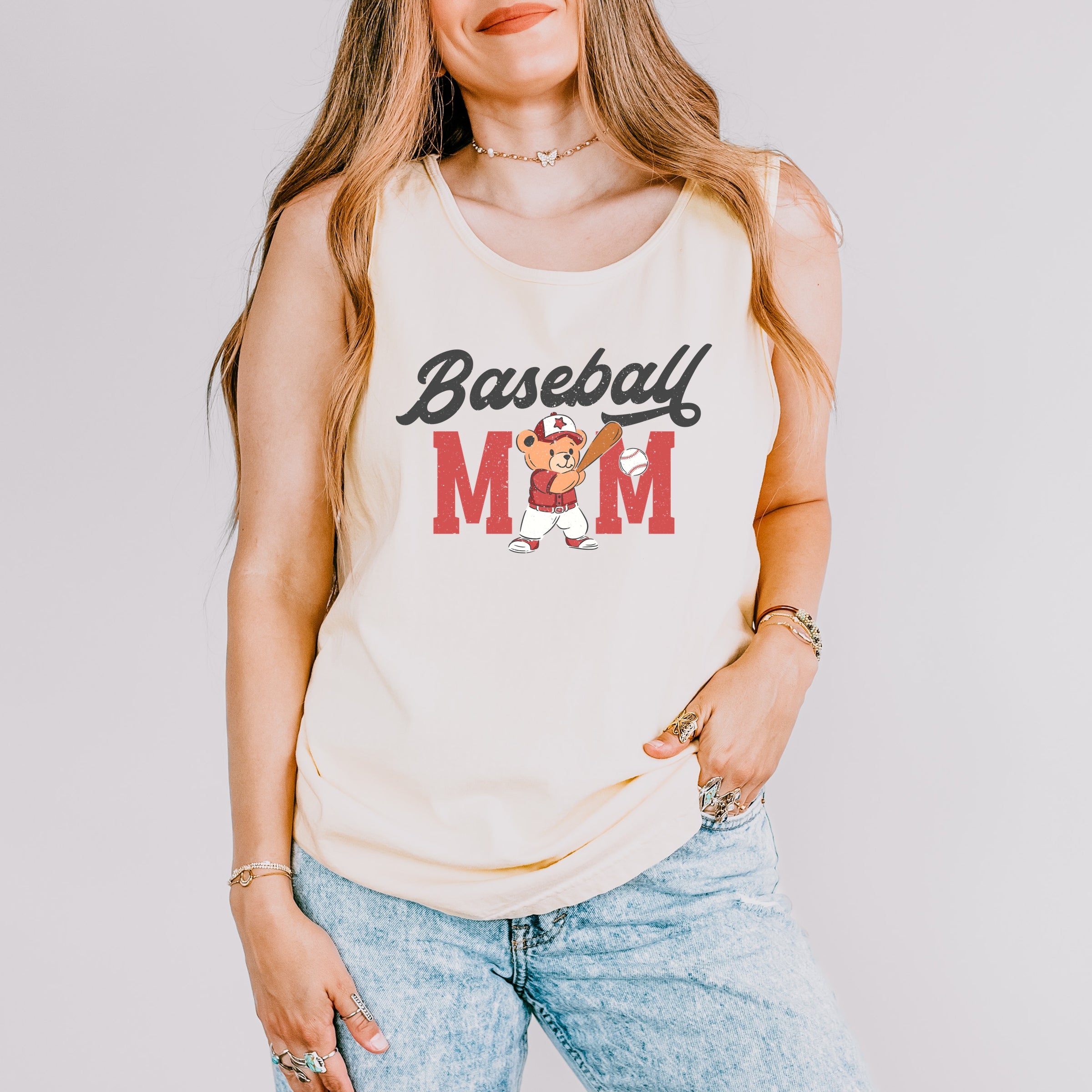 Baseball Mom Teddy Bear - Women's Garment Dyed Graphic Tank Top