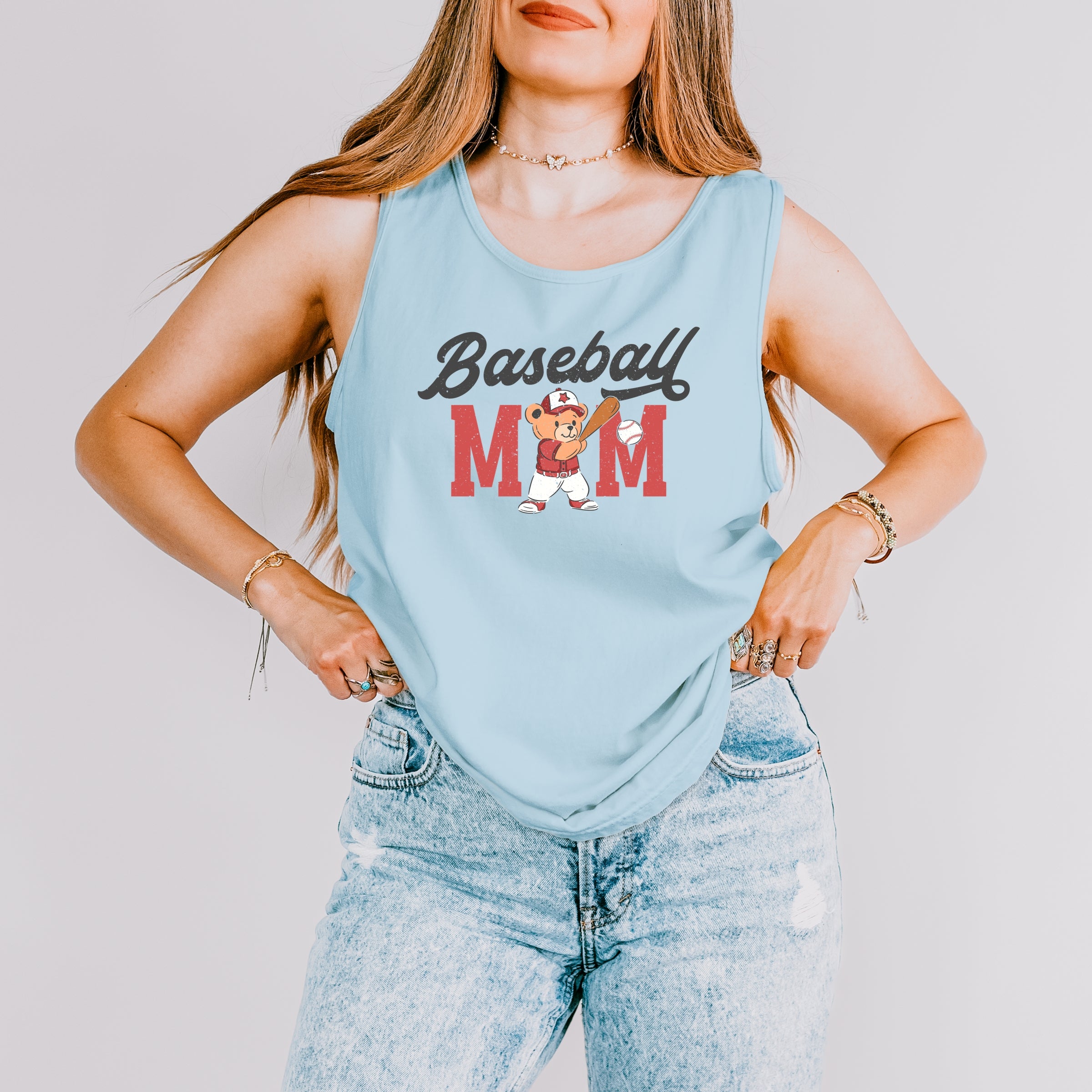 Baseball Mom Teddy Bear - Women's Garment Dyed Graphic Tank Top