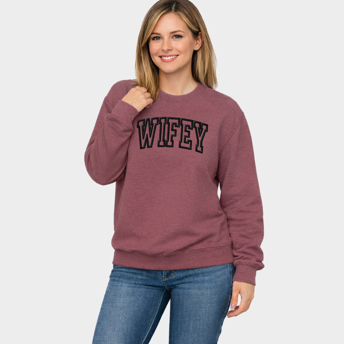 Embroidered Wifey Arched Varsity - Women's Graphic Sweatshirt