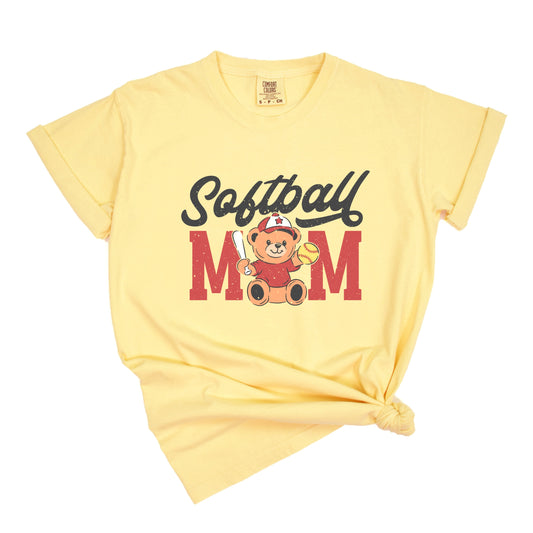 Softball Mom Teddy Bear - Women's Garment Dyed Graphic T-Shirt