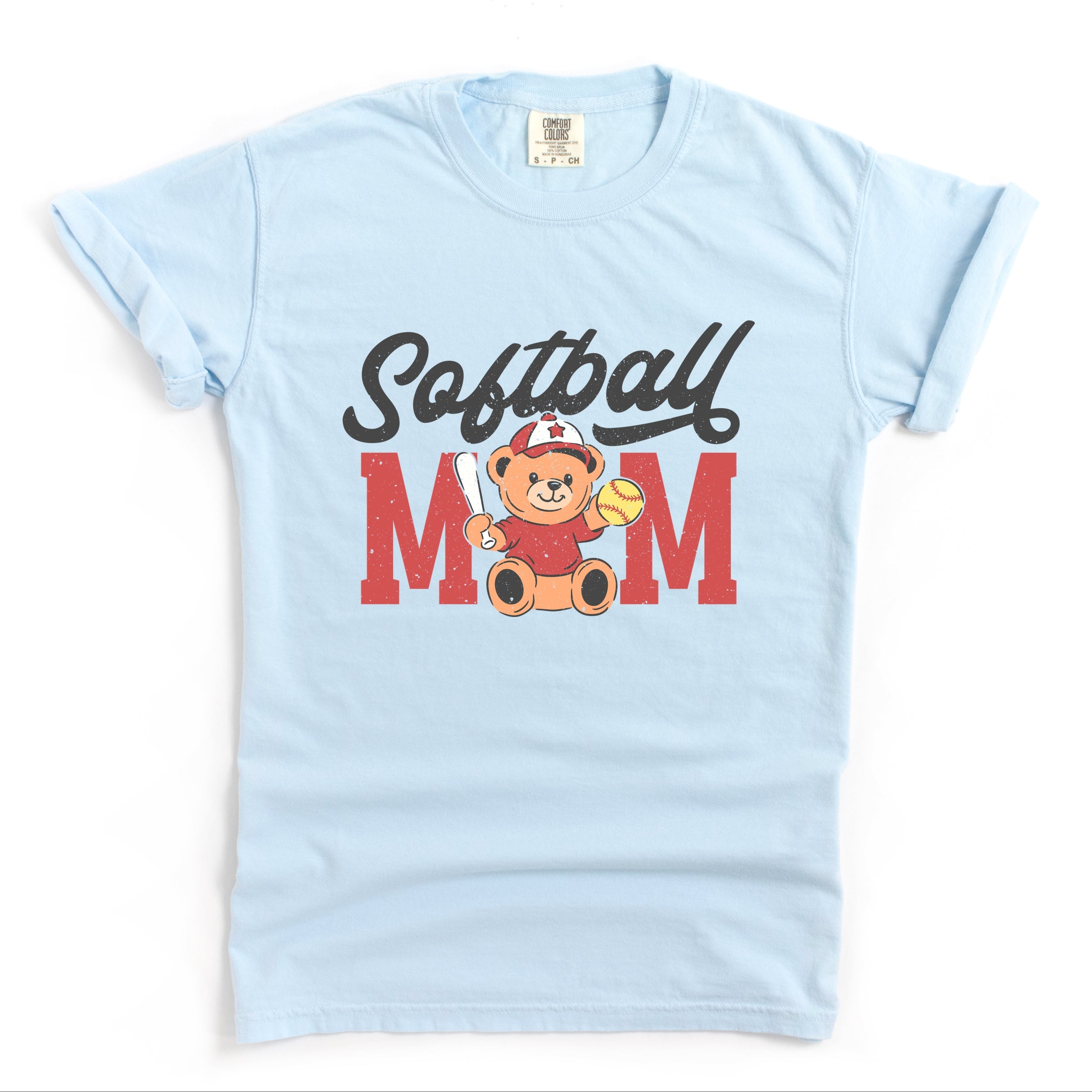 Softball Mom Teddy Bear - Women's Garment Dyed Graphic T-Shirt