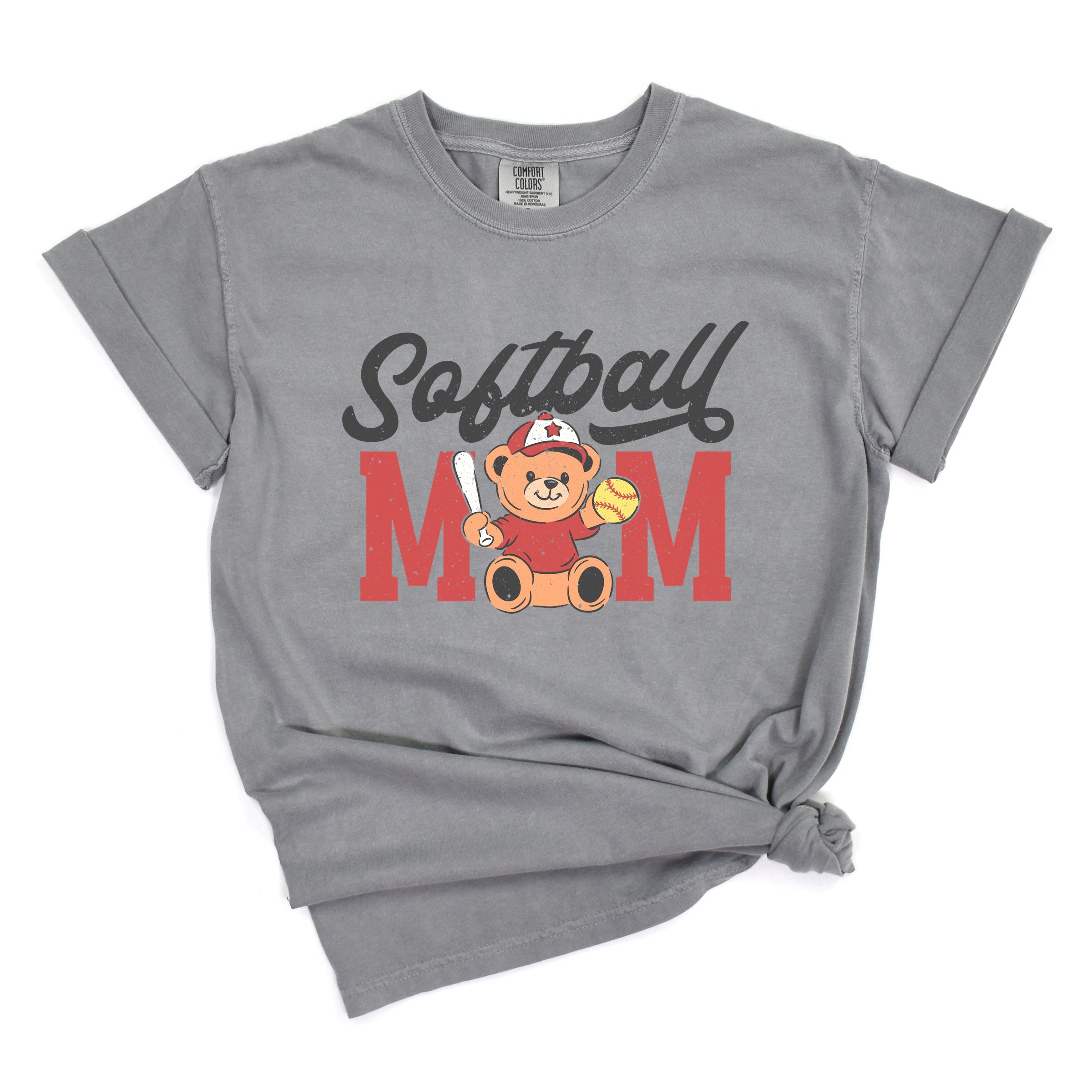 Softball Mom Teddy Bear - Women's Garment Dyed Graphic T-Shirt