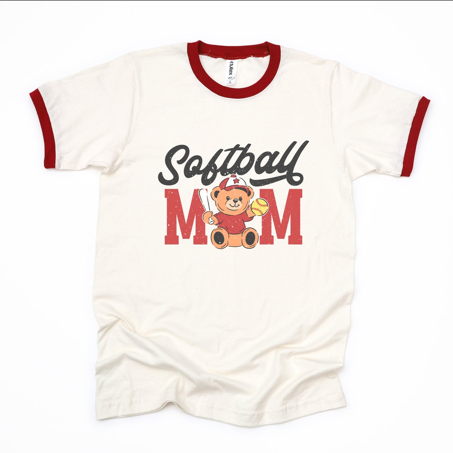 Softball Mom Teddy Bear - Women's Ringer Graphic T-Shirt