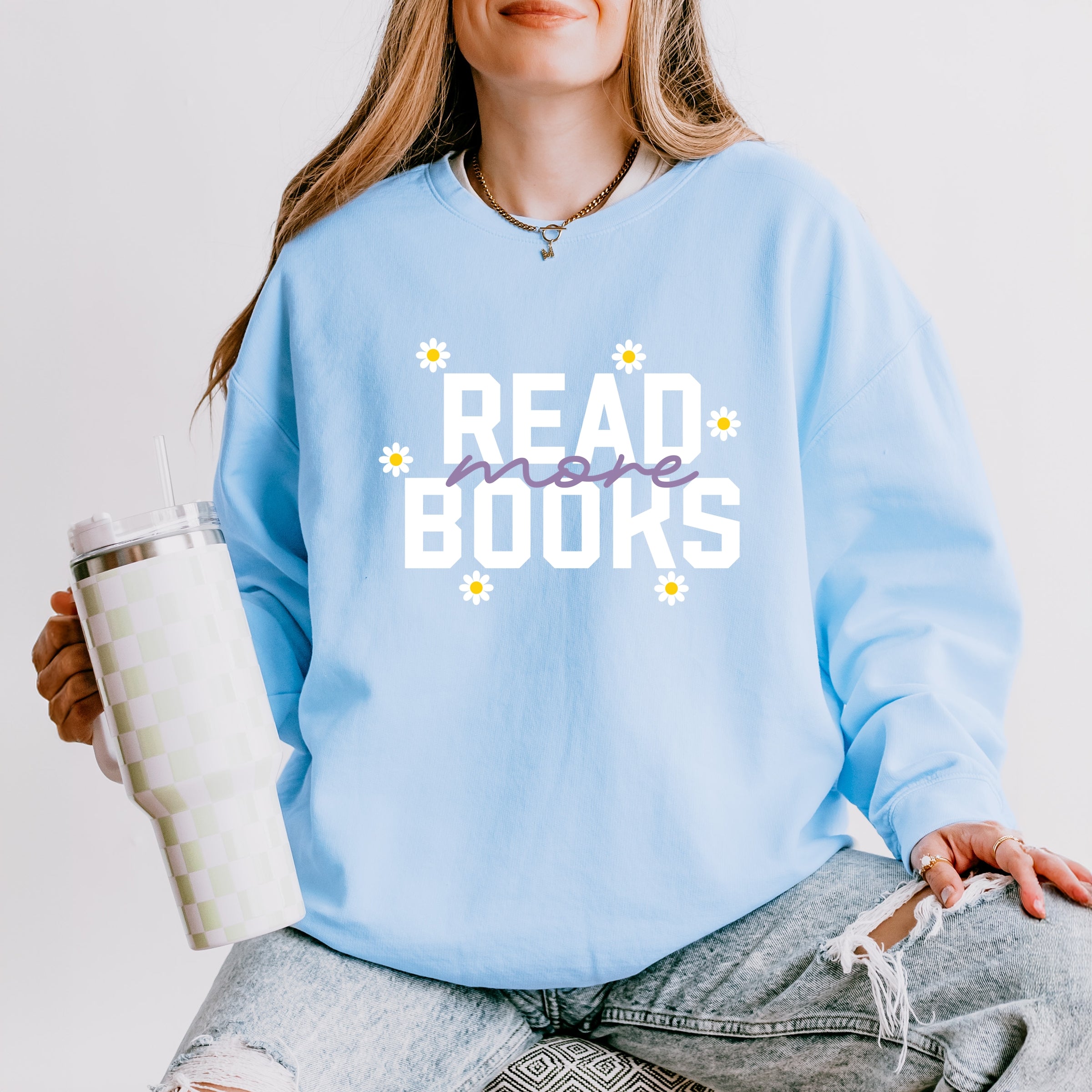Read More Books Daisies - Women's Lightweight Garment Dyed Sweatshirt