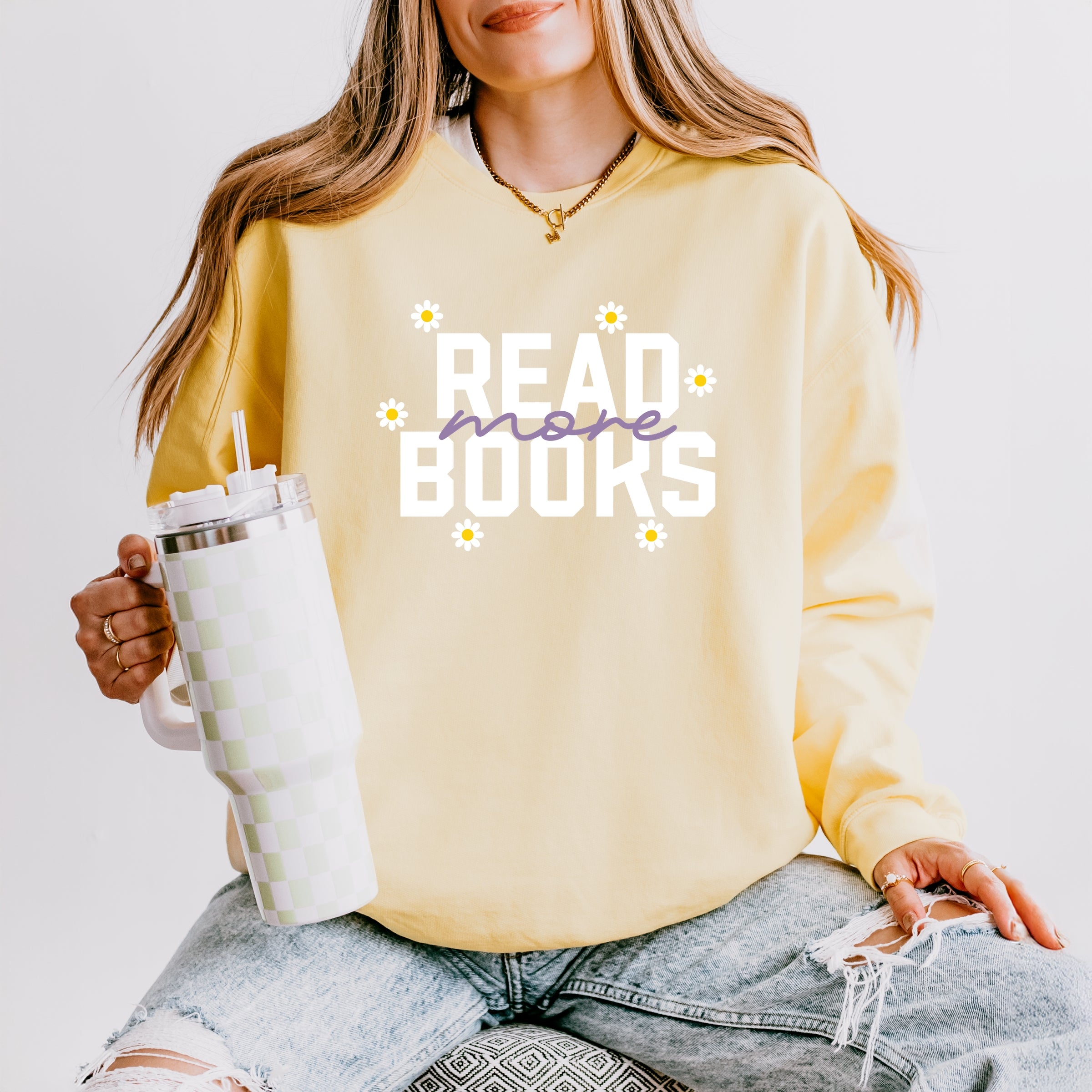 Read More Books Daisies - Women's Lightweight Garment Dyed Sweatshirt