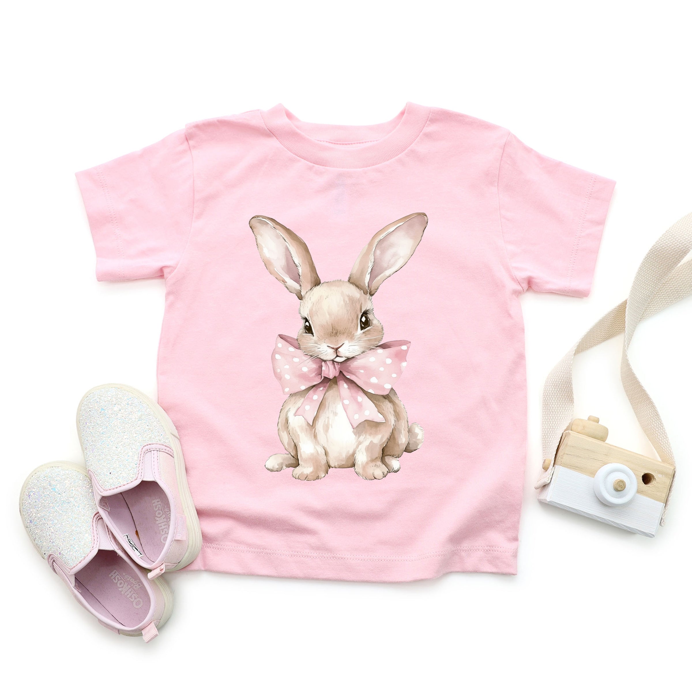 Bunny Watercolor With Bow - Toddler Short Sleeve Graphic T-Shirt