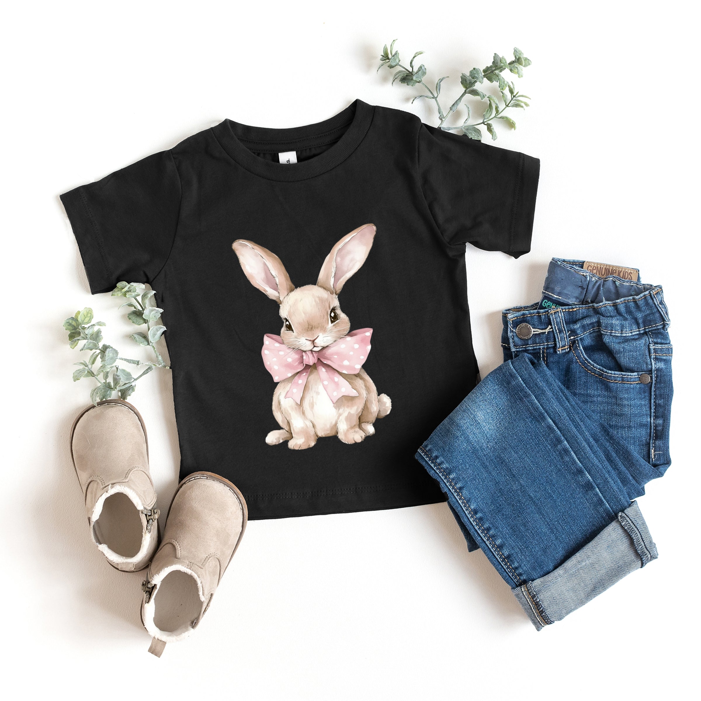 Bunny Watercolor With Bow - Toddler Short Sleeve Graphic T-Shirt