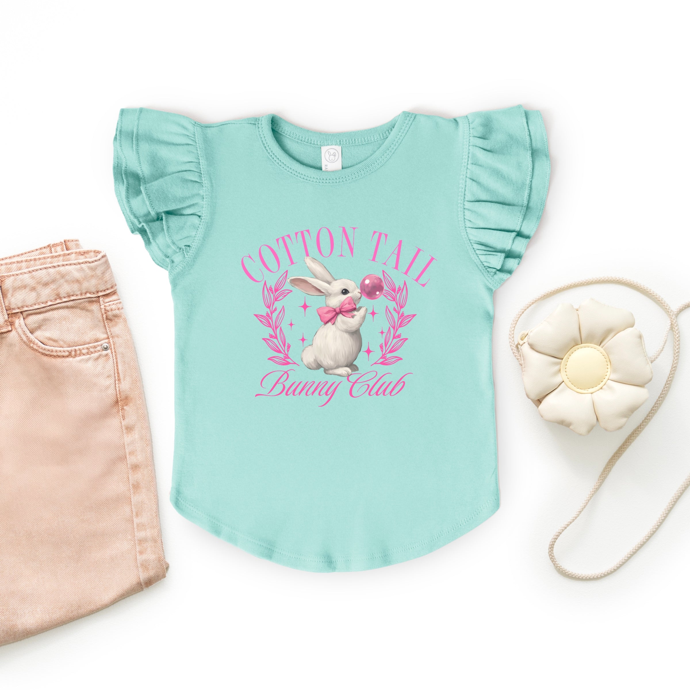 Cotton Tail Bunny Club Bubblegum - Flutter Sleeve Graphic T-Shirt