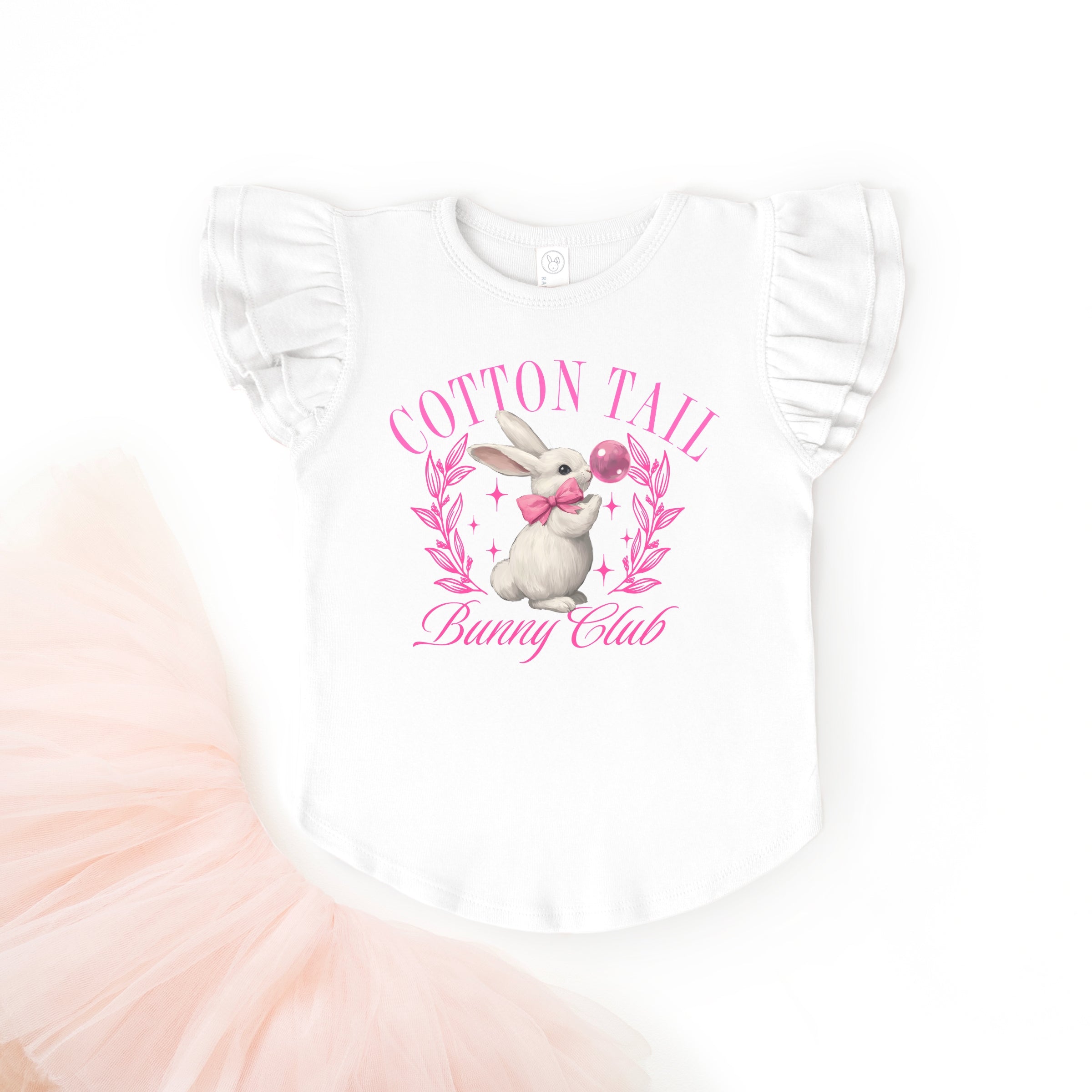 Cotton Tail Bunny Club Bubblegum - Flutter Sleeve Graphic T-Shirt