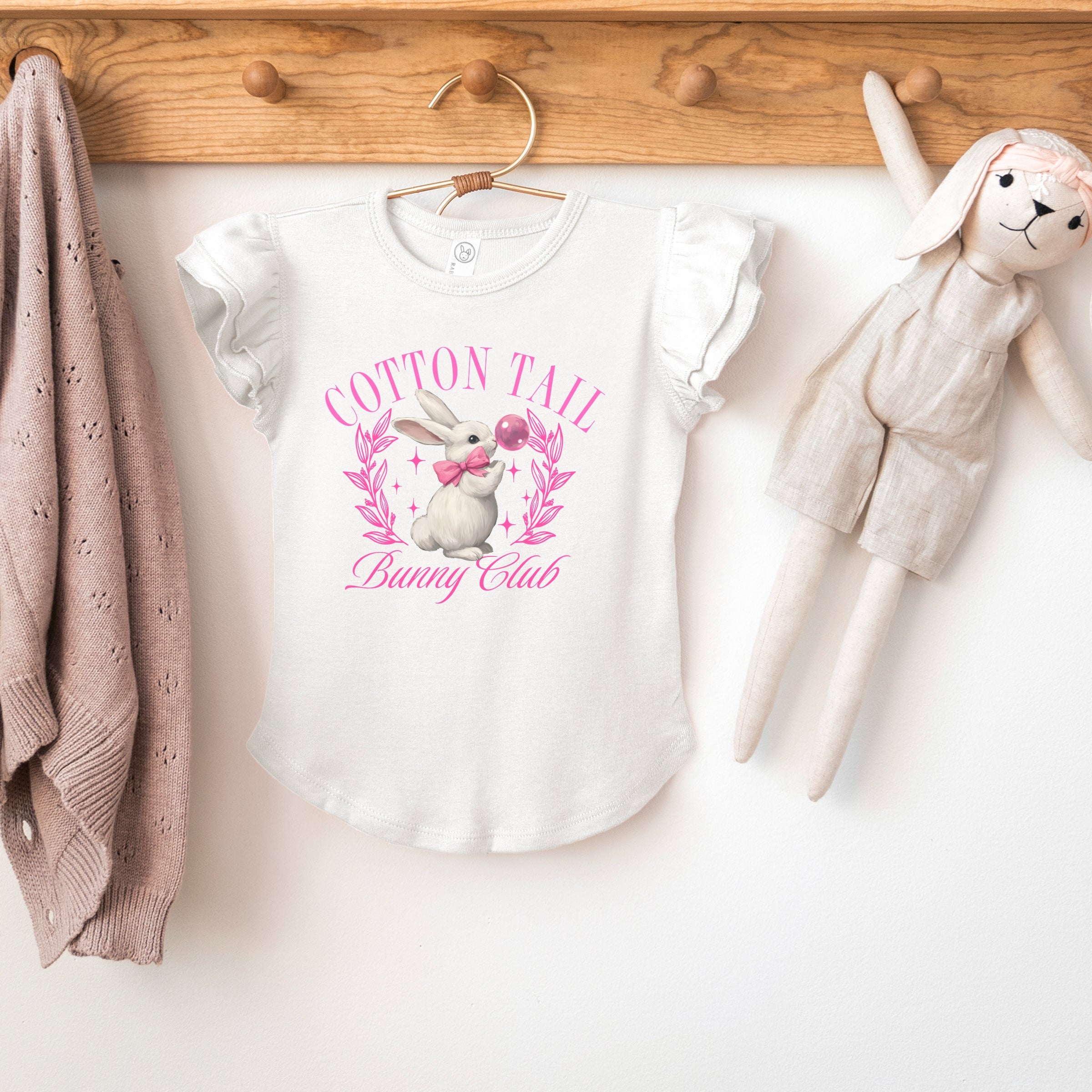 Cotton Tail Bunny Club Bubblegum - Flutter Sleeve Graphic T-Shirt