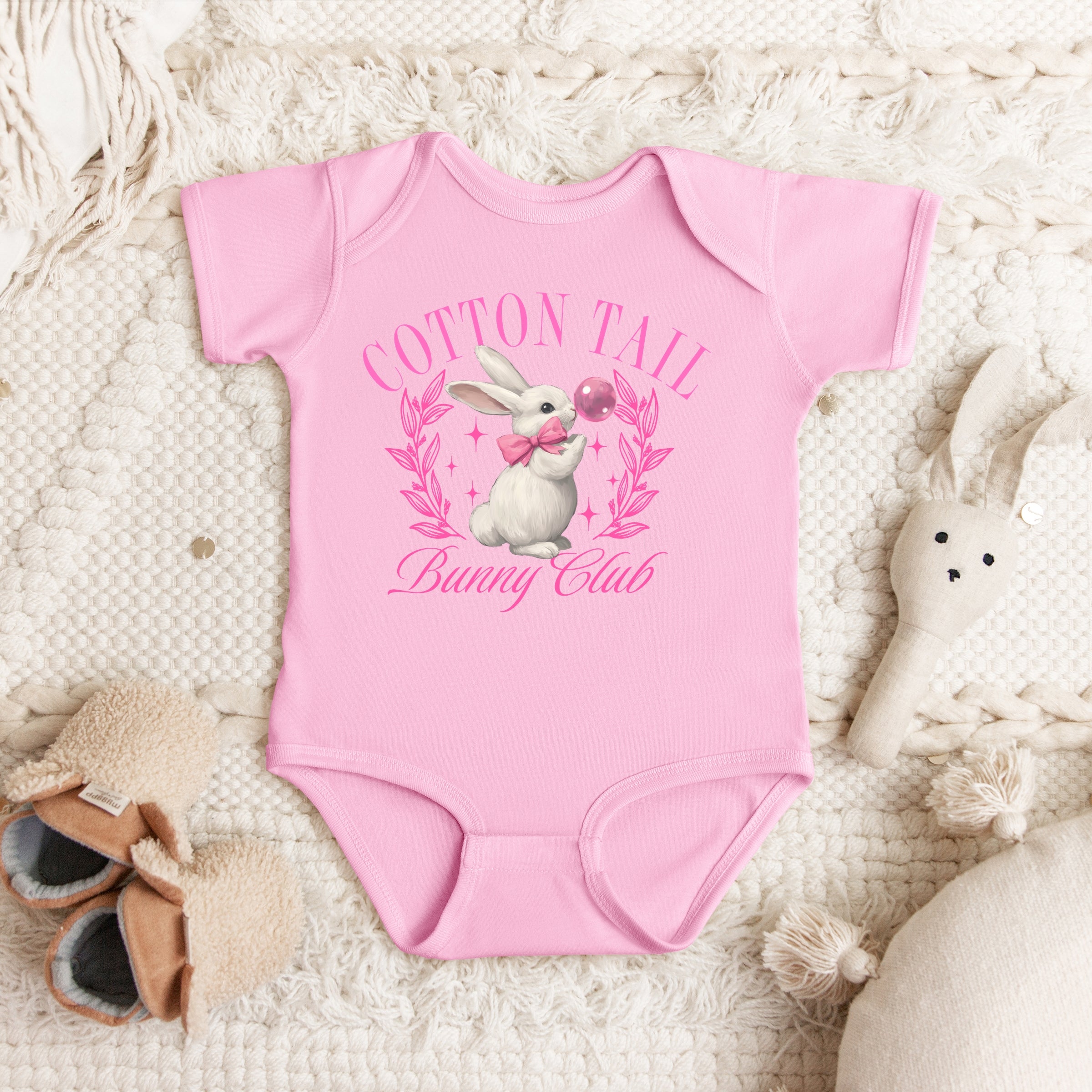 Cotton Tail Bunny Club Bubblegum - Baby Short Sleeve Graphic Bodysuit