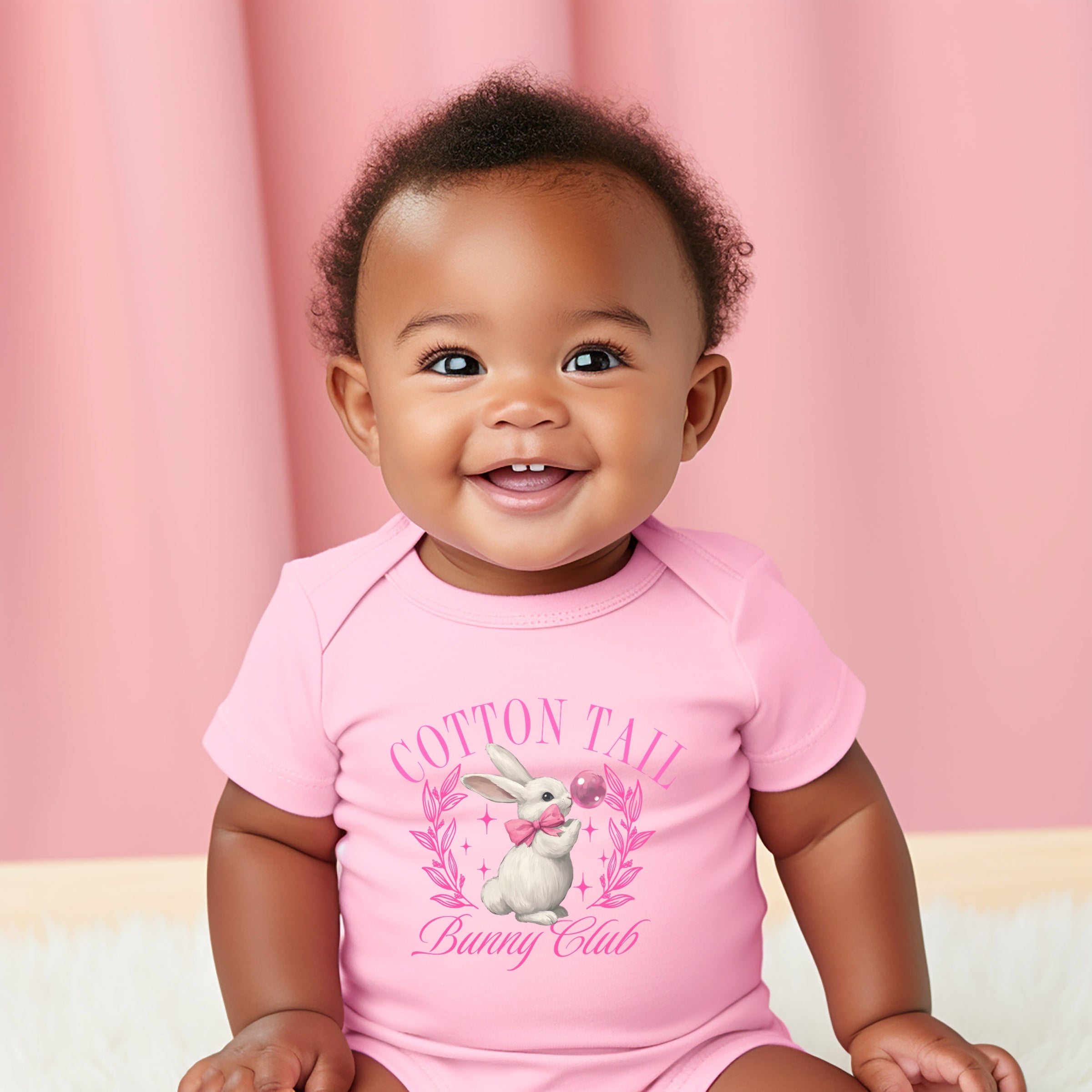 Cotton Tail Bunny Club Bubblegum - Baby Short Sleeve Graphic Bodysuit