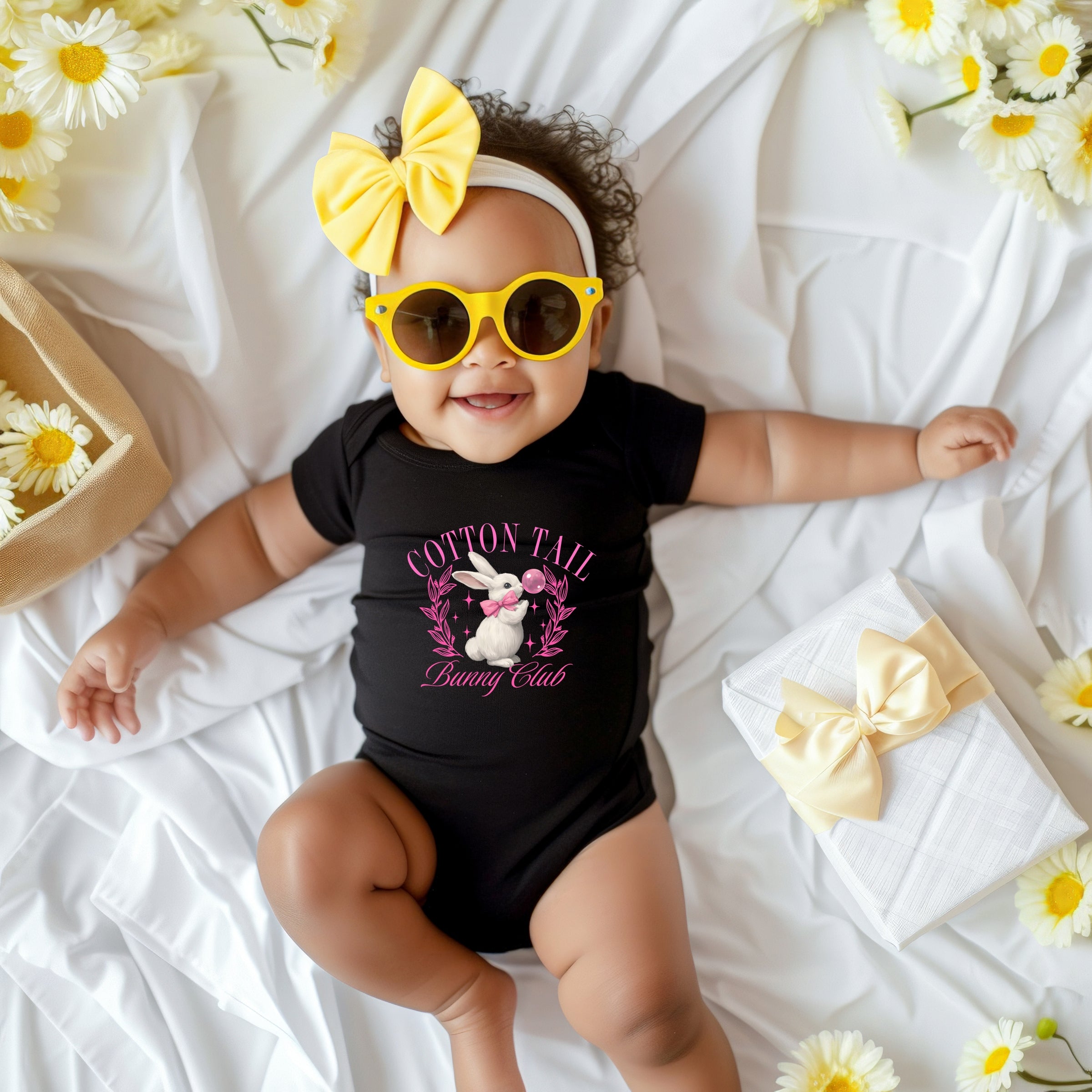 Cotton Tail Bunny Club Bubblegum - Baby Short Sleeve Graphic Bodysuit