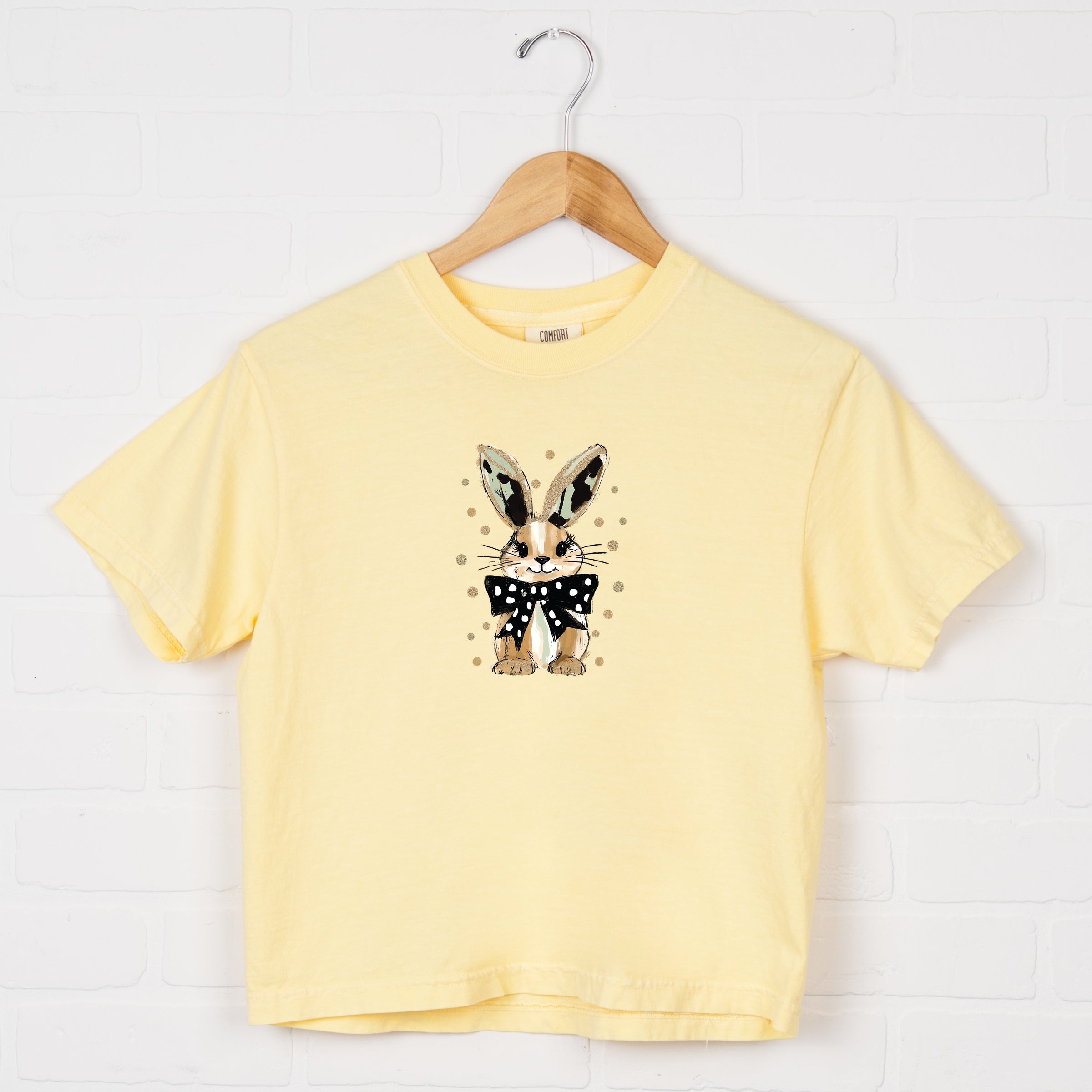 Bunny Polka Dot Coquette - Women's Boxy Crop Top Graphic T-Shirt