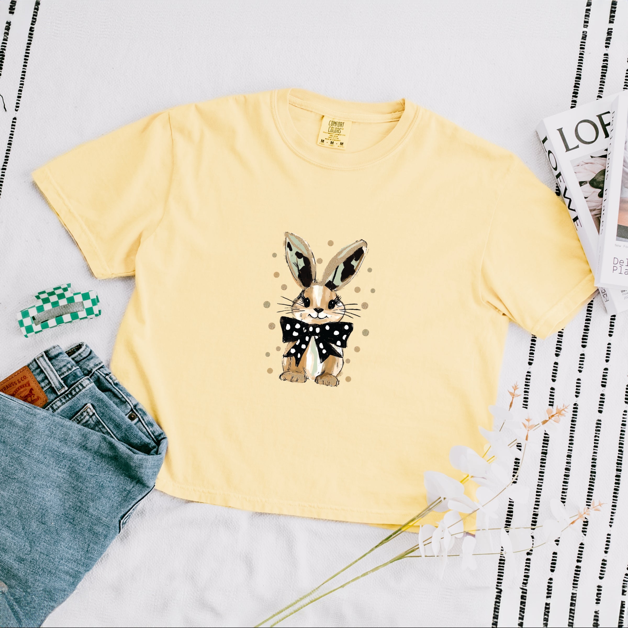 Bunny Polka Dot Coquette - Women's Boxy Crop Top Graphic T-Shirt