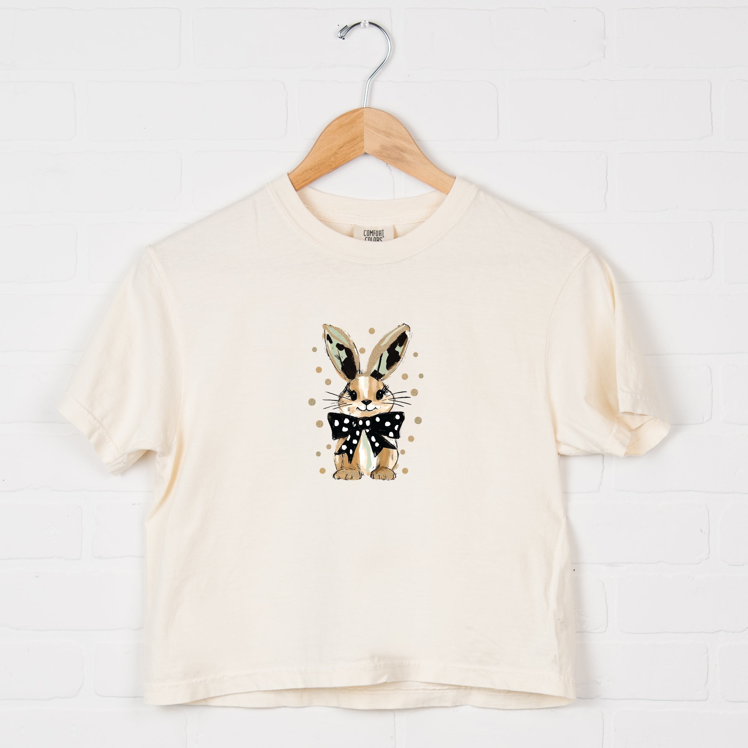Bunny Polka Dot Coquette - Women's Boxy Crop Top Graphic T-Shirt