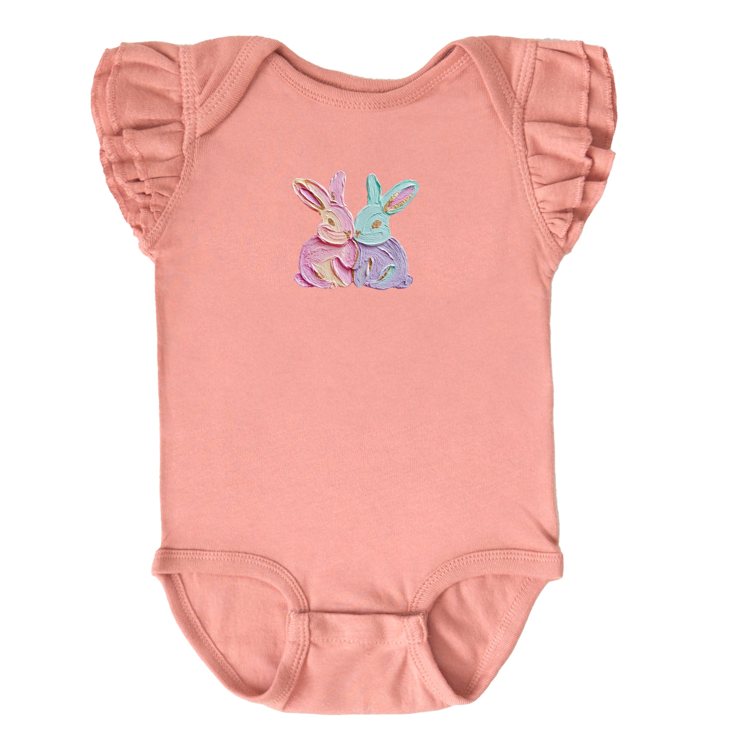 Two Bunnies Paint Print - Baby Flutter Sleeve Bodysuit