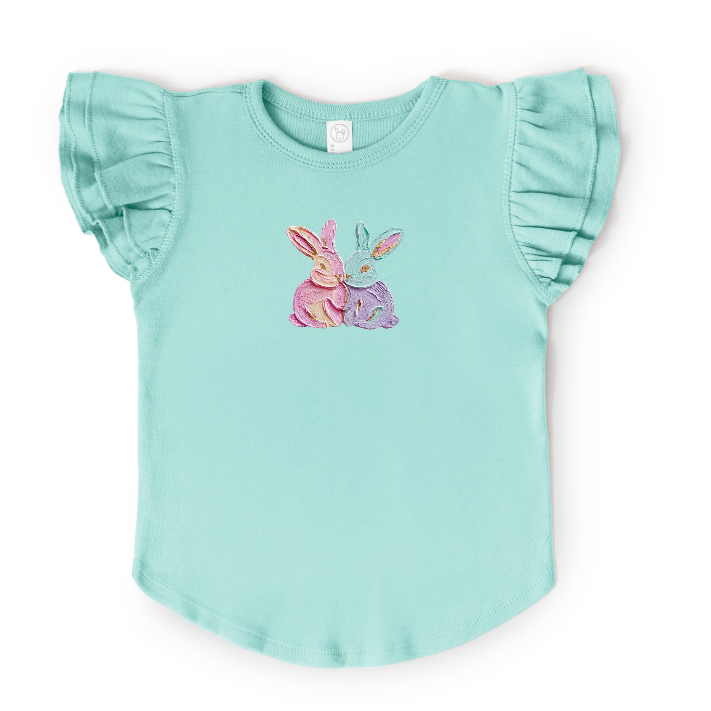 Two Bunnies Paint Print - Flutter Sleeve Graphic T-Shirt