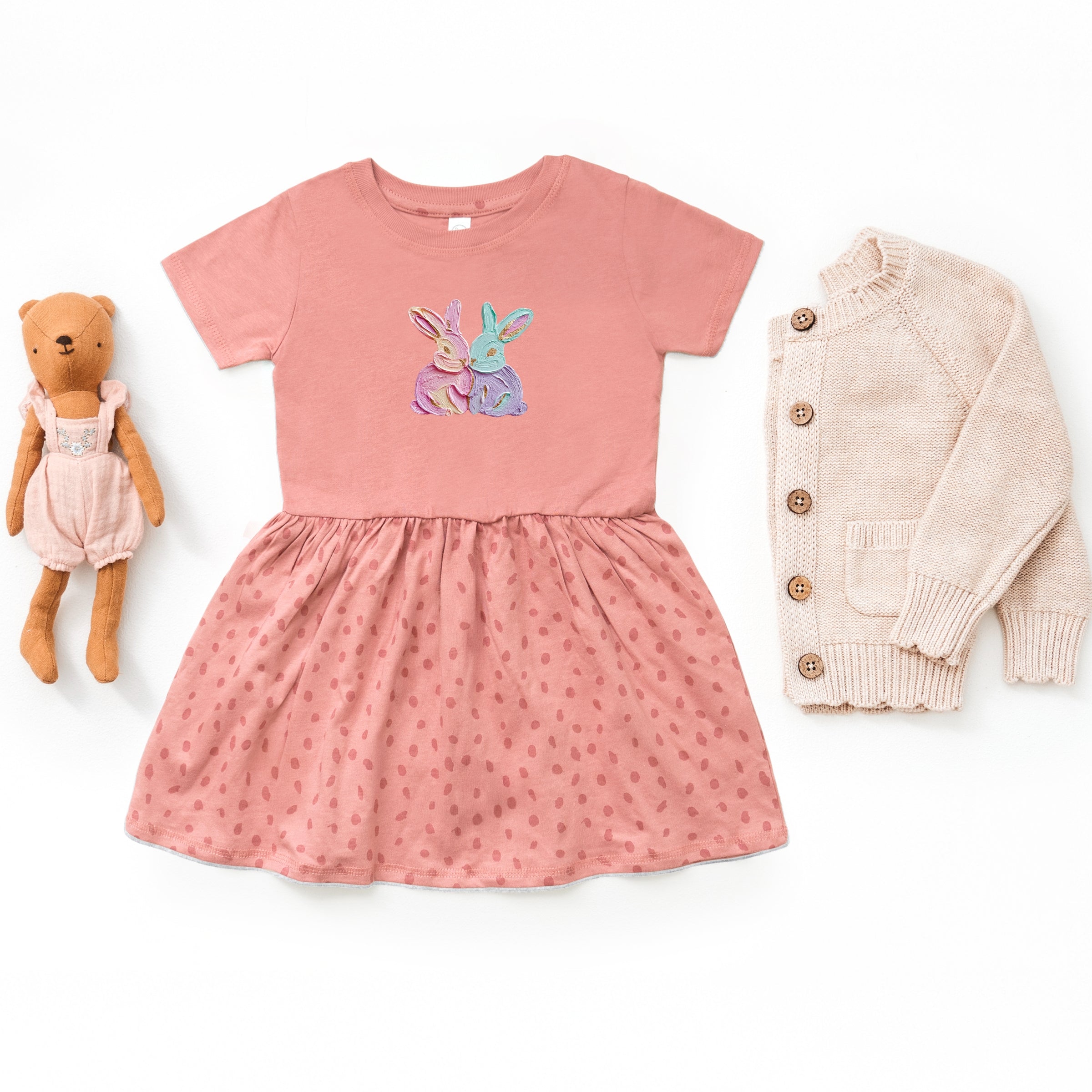 Two Bunnies Paint Print - Infant Dress