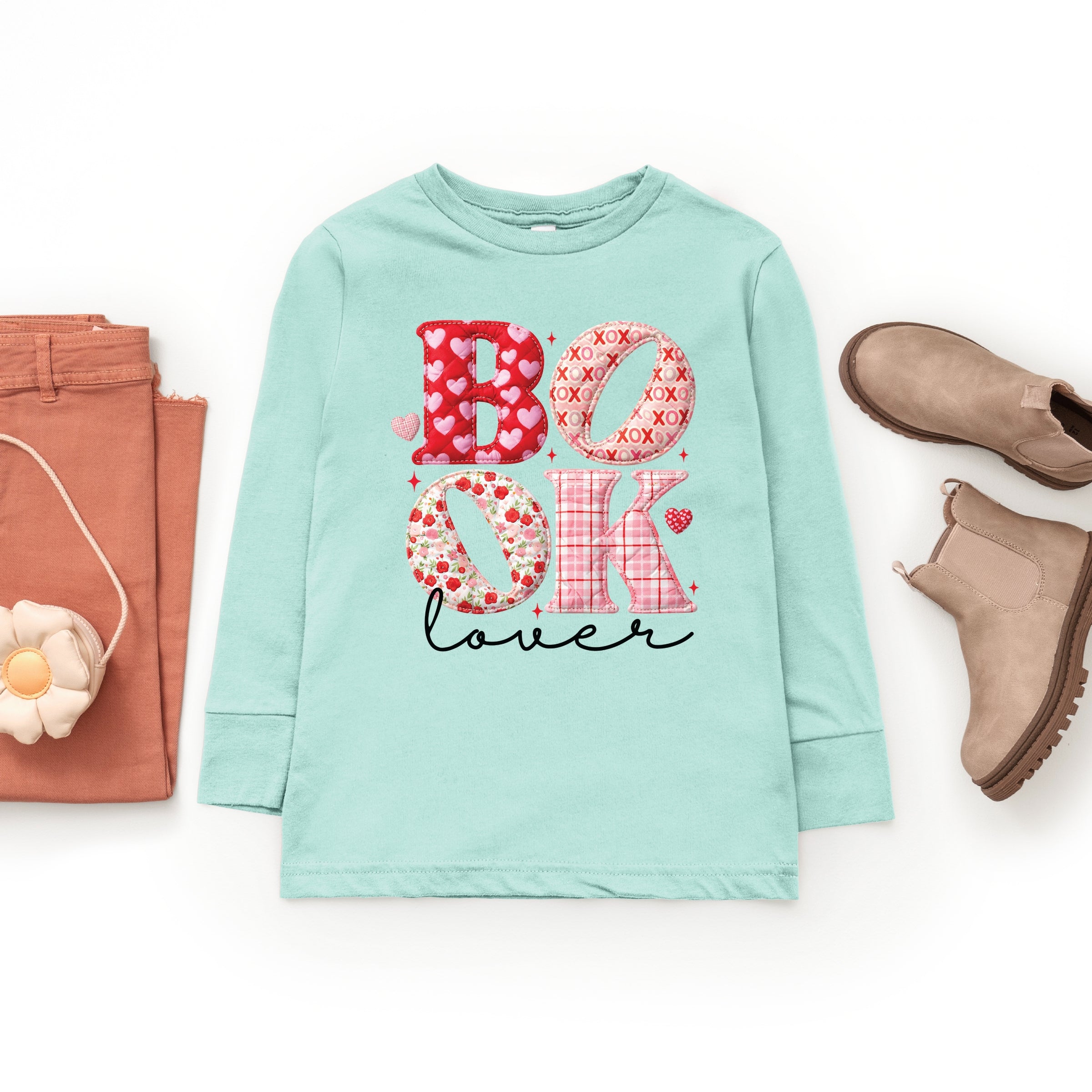 Book Lover Patchwork Print - Youth Long Sleeve Graphic T-Shirt