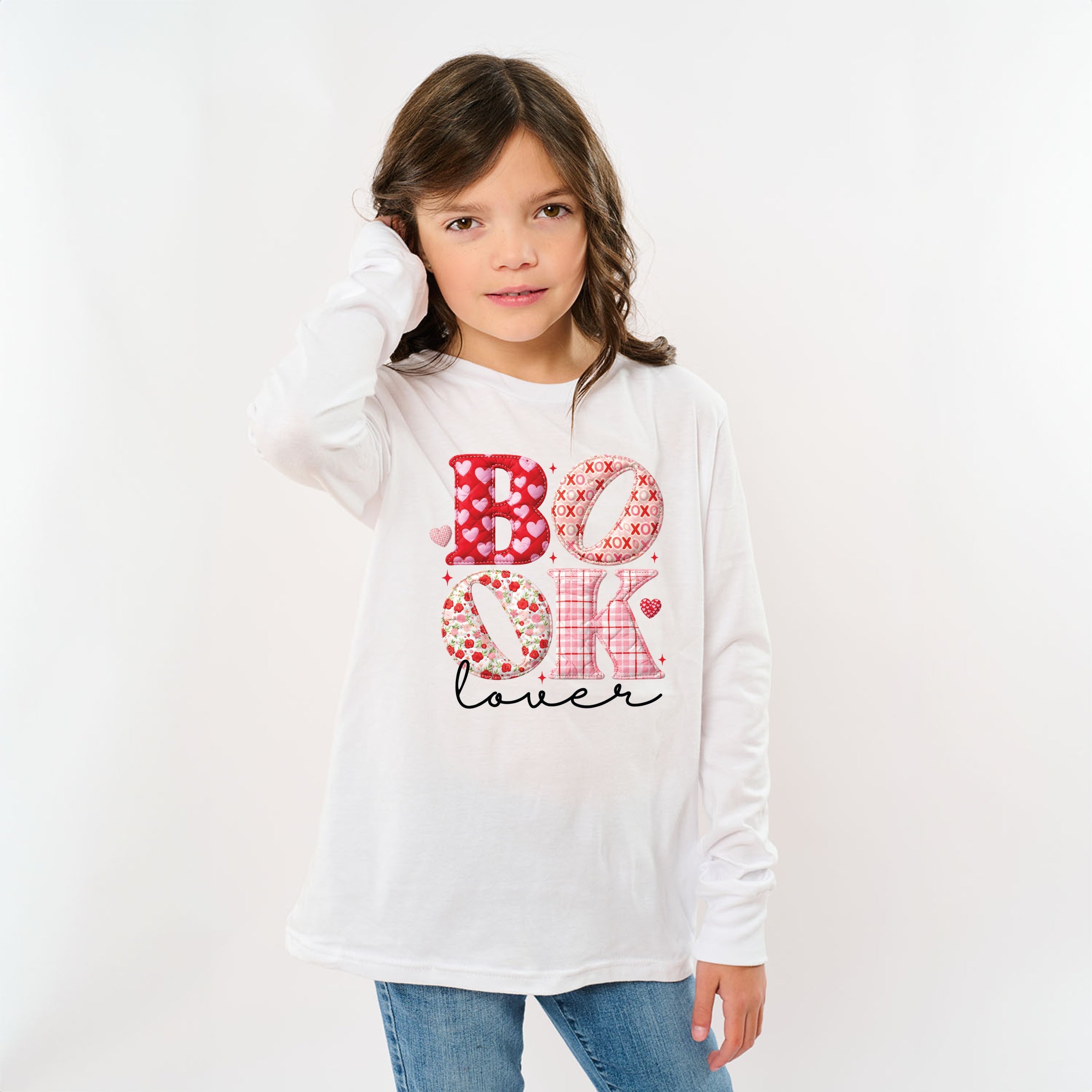 Book Lover Patchwork Print - Youth Long Sleeve Graphic T-Shirt