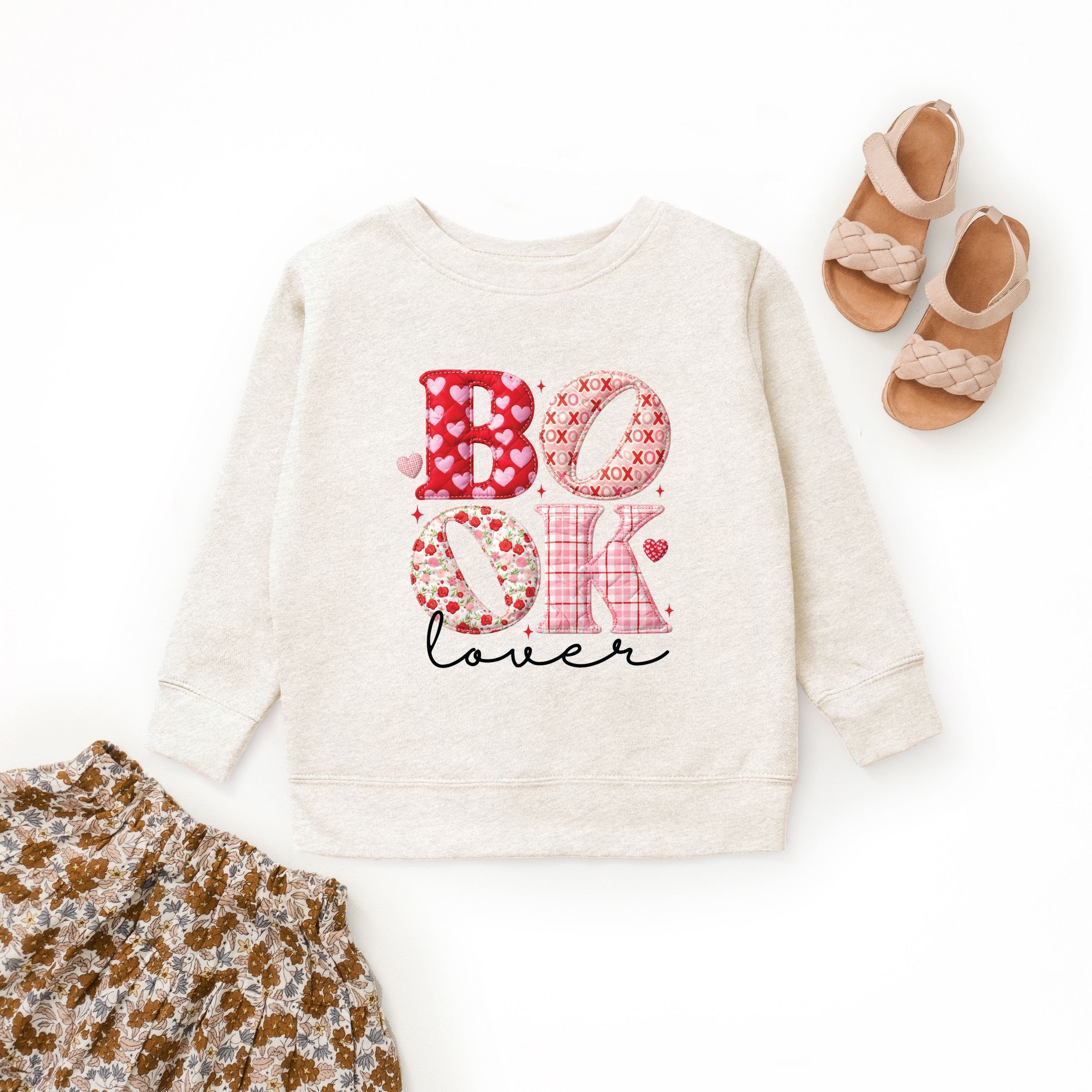 Book Lover Patchwork Print - Youth Graphic Sweatshirt