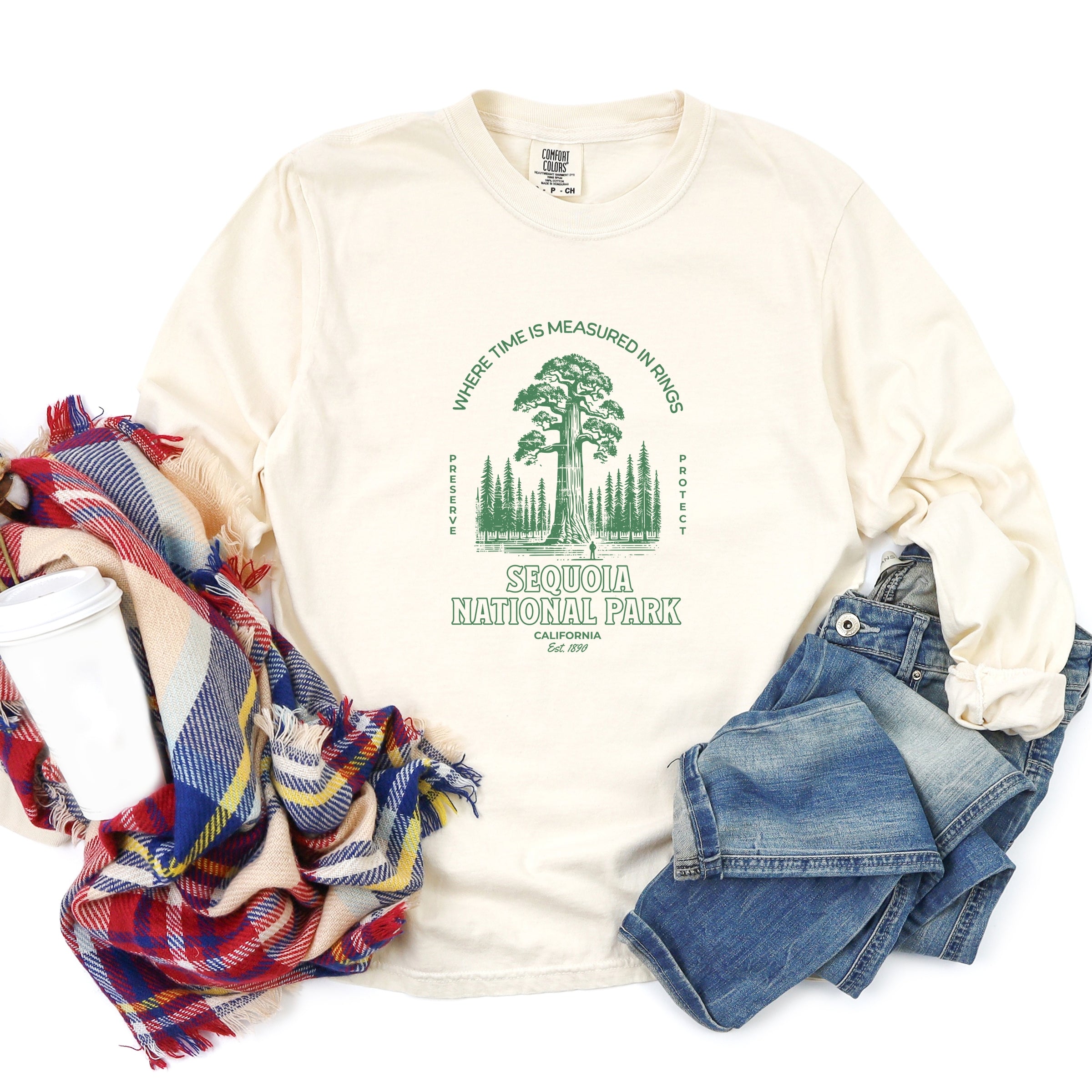 Sequoia National Park EST. 1890 - Womens Garment Dyed Long Sleeve Graphic T-Shirt