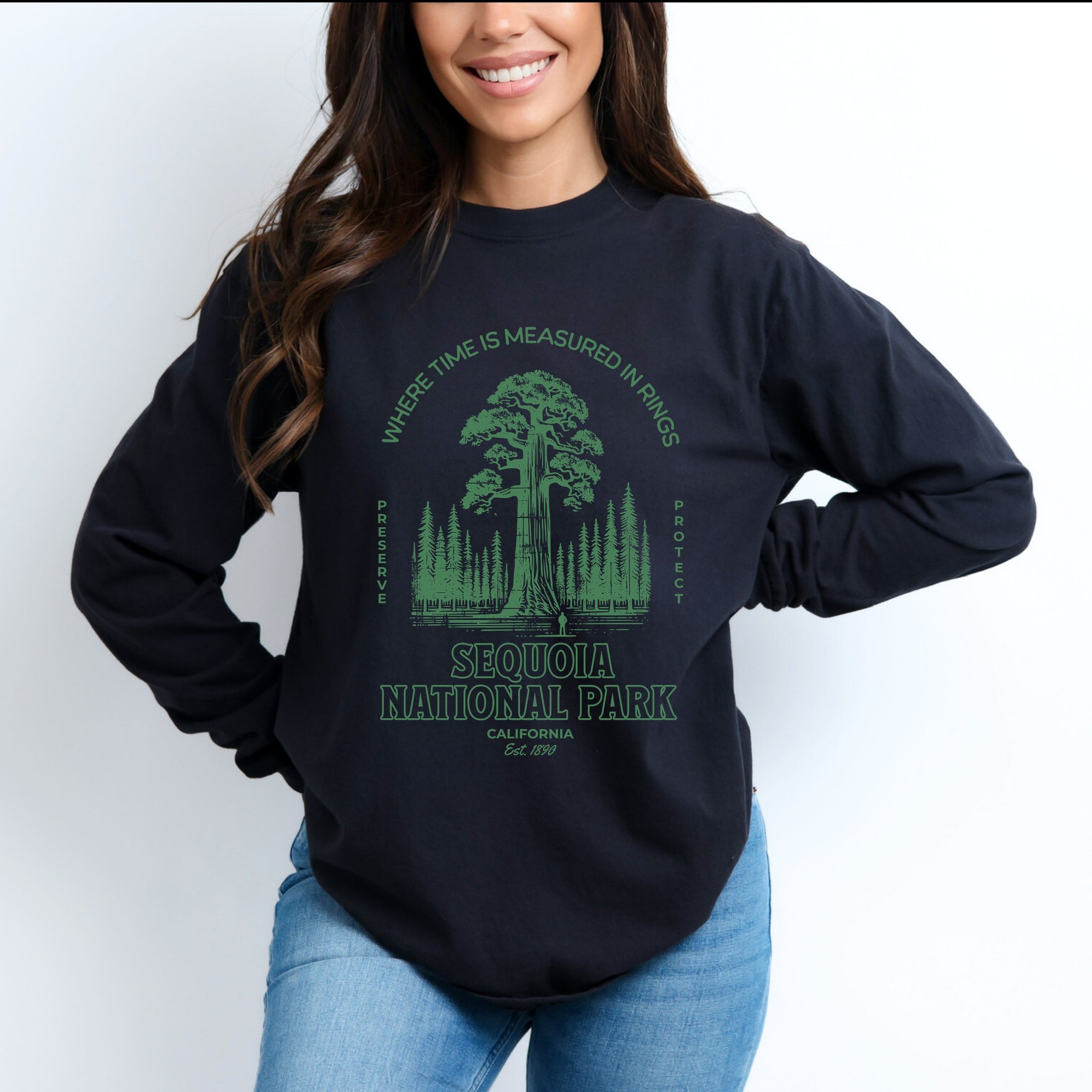 Sequoia National Park EST. 1890 - Womens Garment Dyed Long Sleeve Graphic T-Shirt