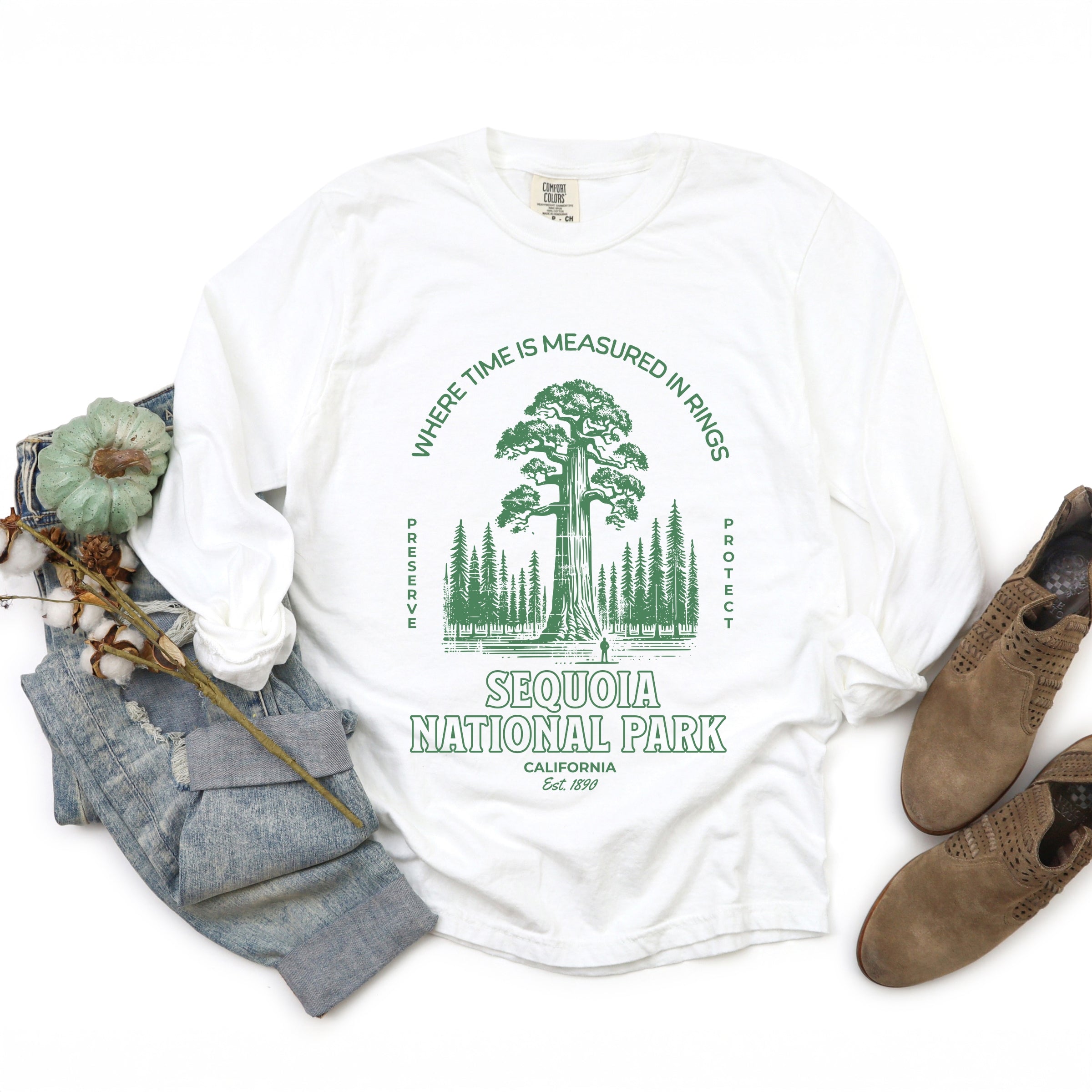 Sequoia National Park EST. 1890 - Womens Garment Dyed Long Sleeve Graphic T-Shirt