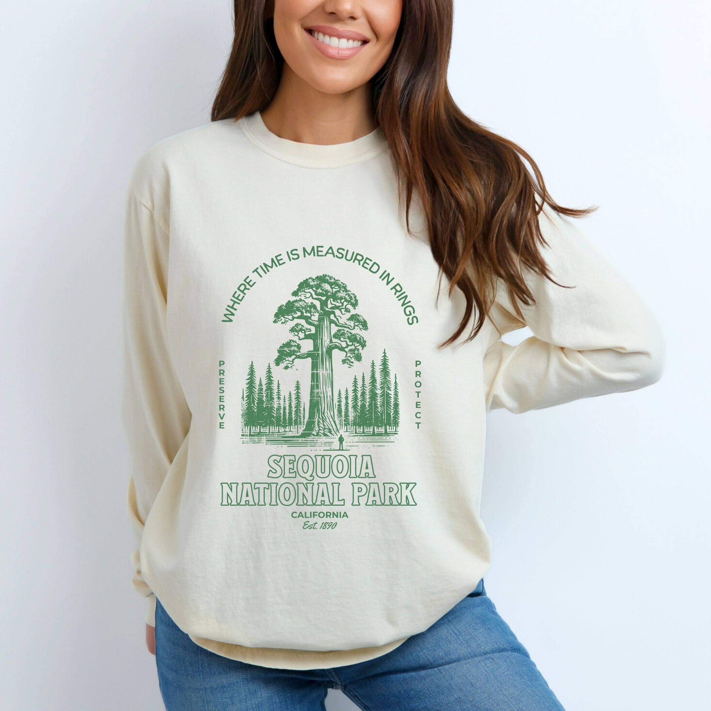Sequoia National Park EST. 1890 - Womens Garment Dyed Long Sleeve Graphic T-Shirt