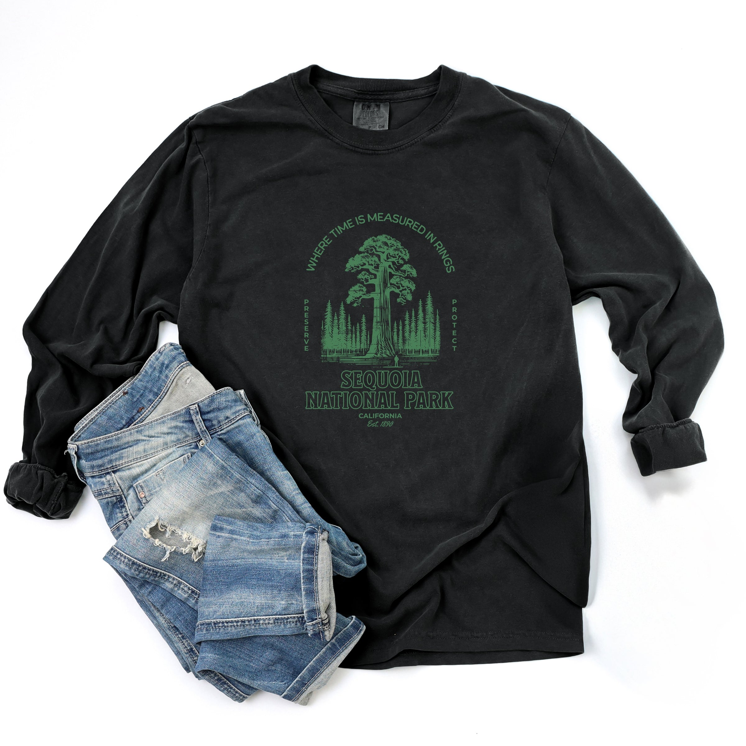 Sequoia National Park EST. 1890 - Womens Garment Dyed Long Sleeve Graphic T-Shirt