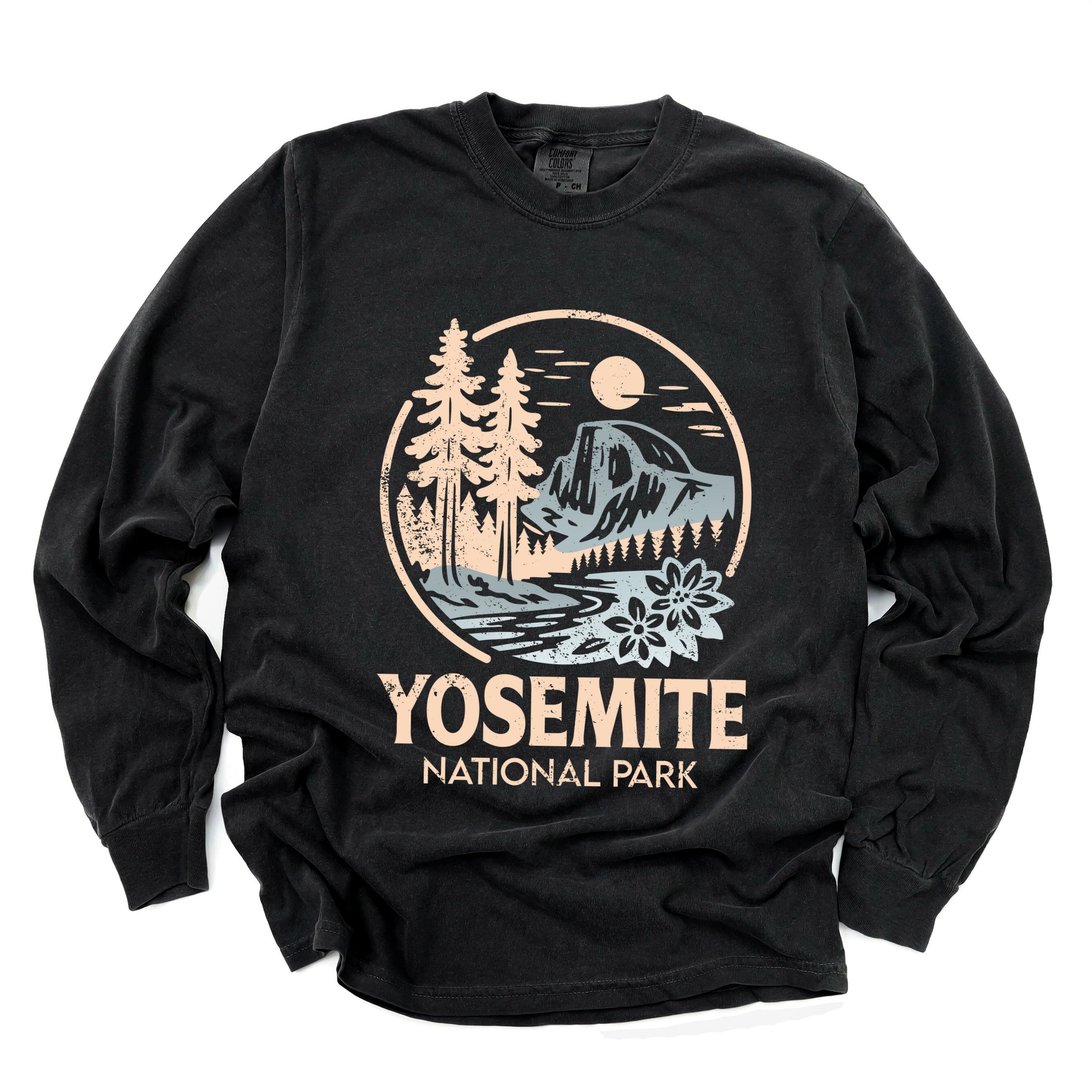 Yosemite National Park Two-Toned Circle - Women's Garment Dyed Long Sleeve Graphic T-Shirt