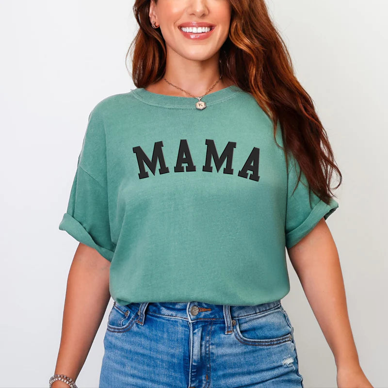 Mama Bold Puff Print - Women's Garment Dyed Graphic T-Shirt