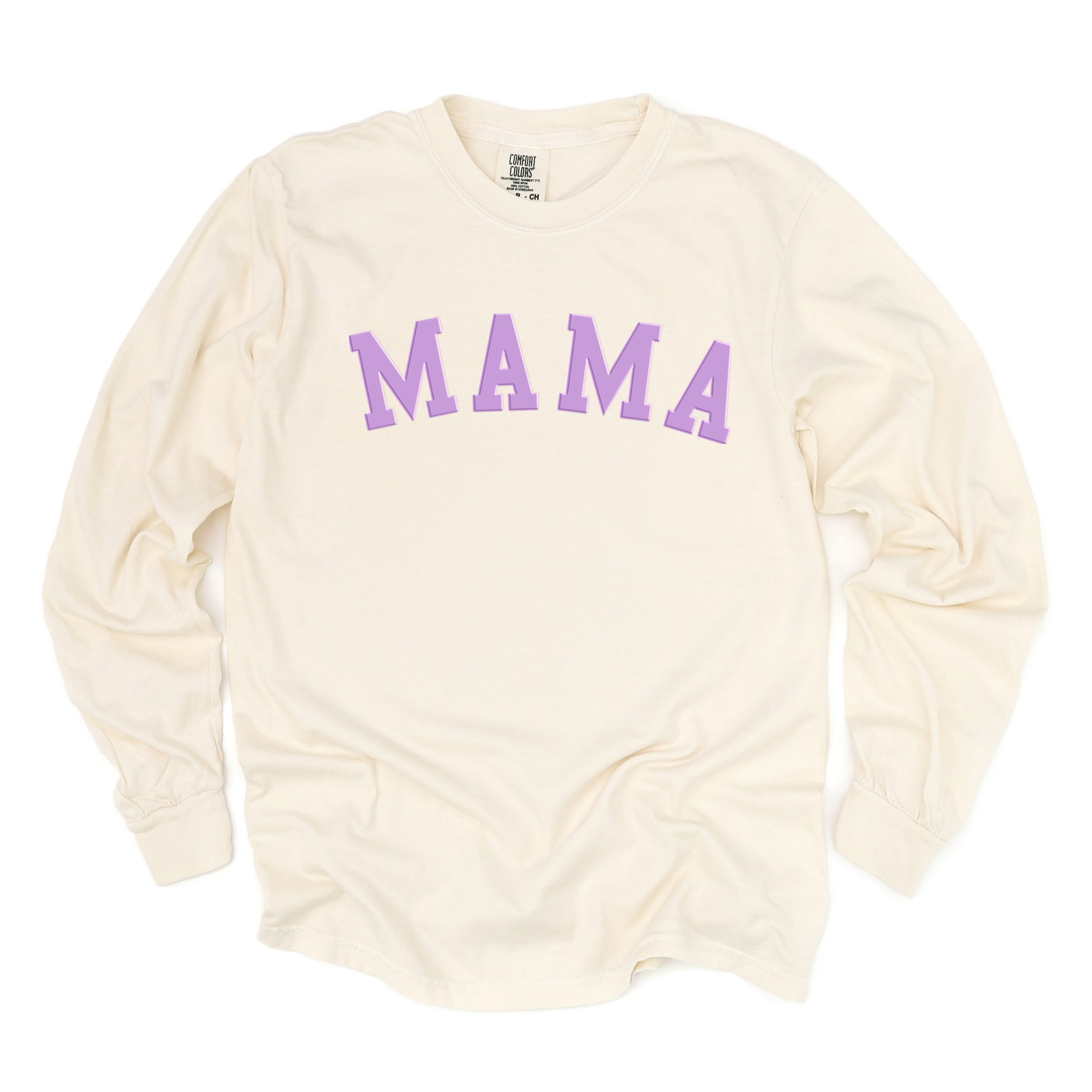 Mama Bold Puff Print - Women's Garment Dyed Long Sleeve Graphic T-Shirt