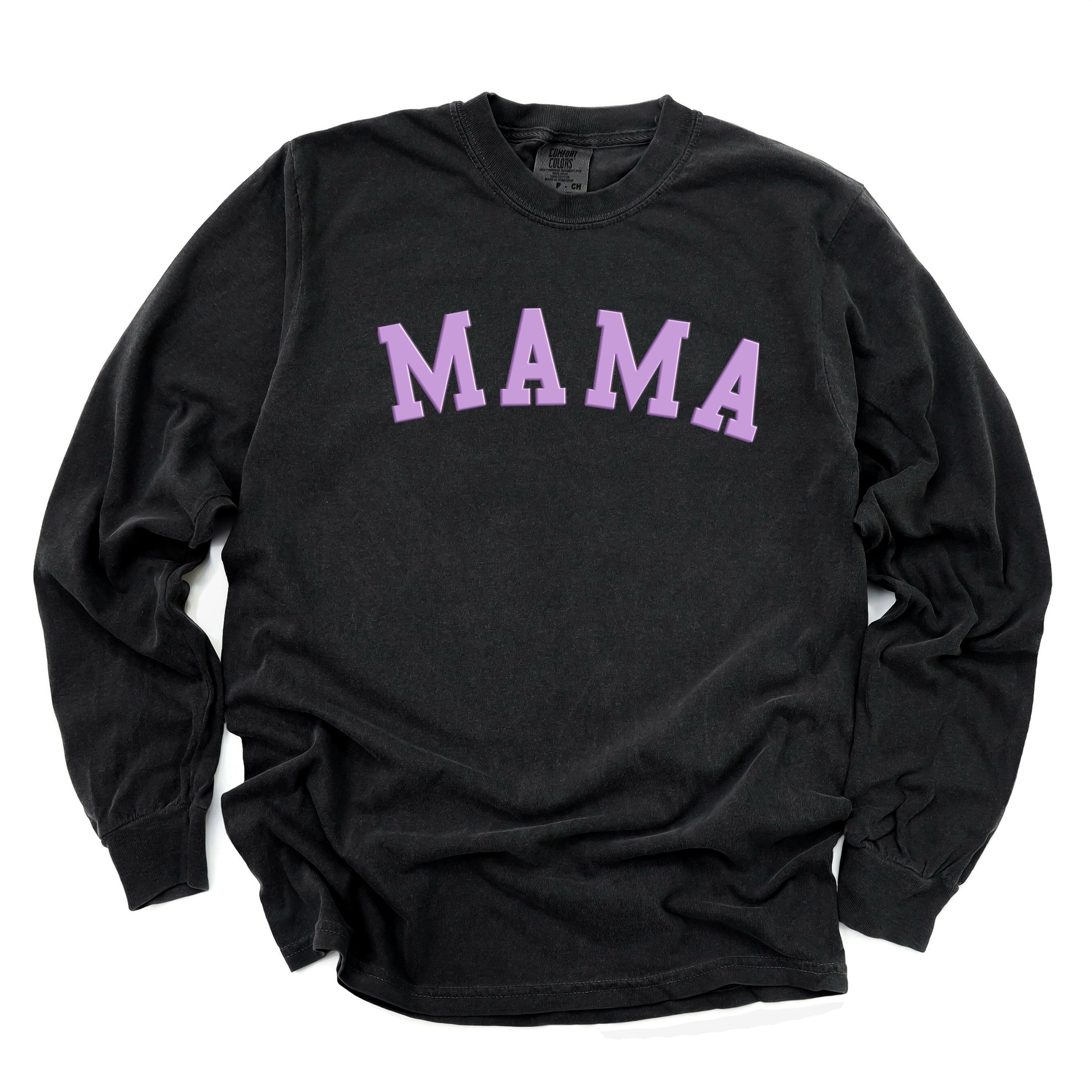 Mama Bold Puff Print - Women's Garment Dyed Long Sleeve Graphic T-Shirt