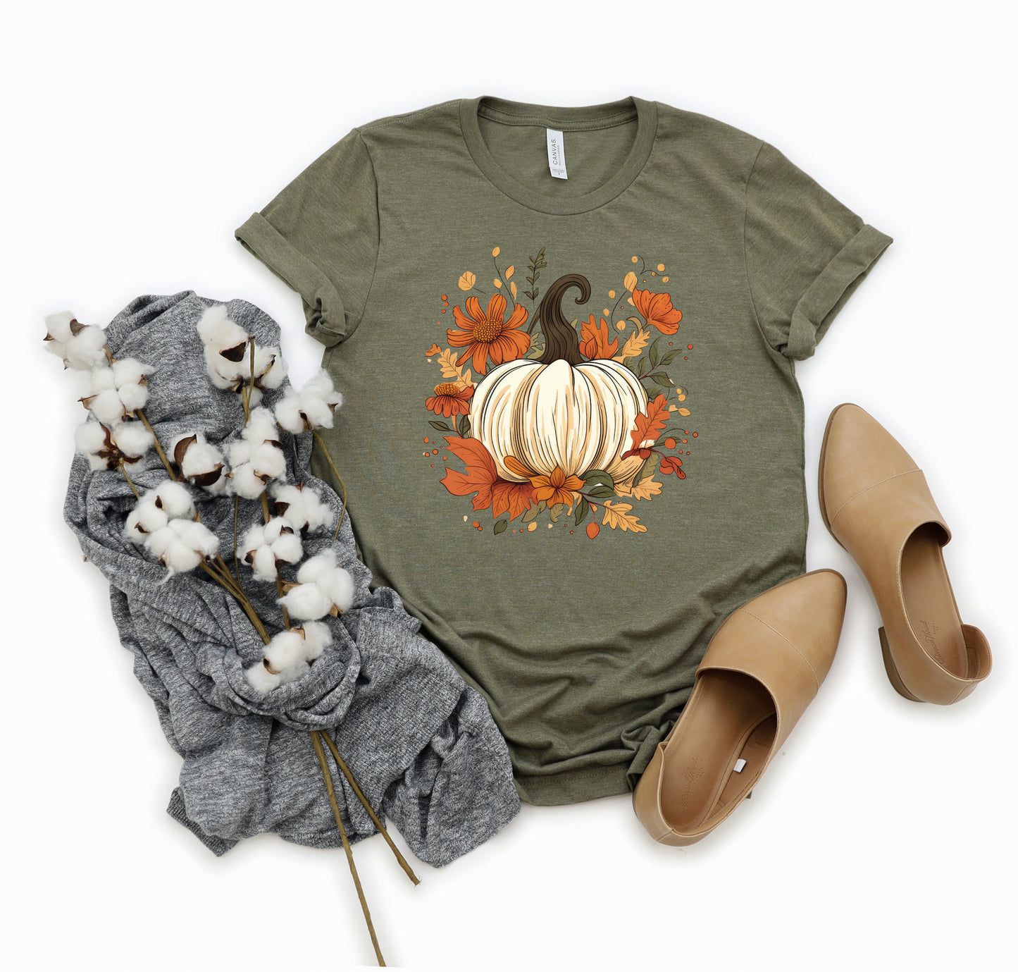 Fall Pumpkin Floral | Short Sleeve Crew Neck