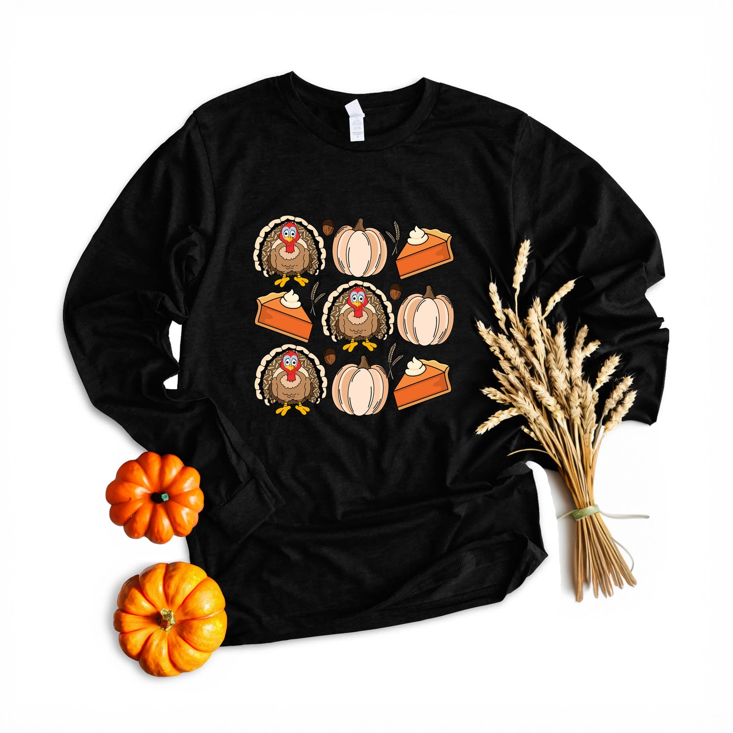 Turkey Pumpkin Pie Grid | Long Sleeve Crew Neck