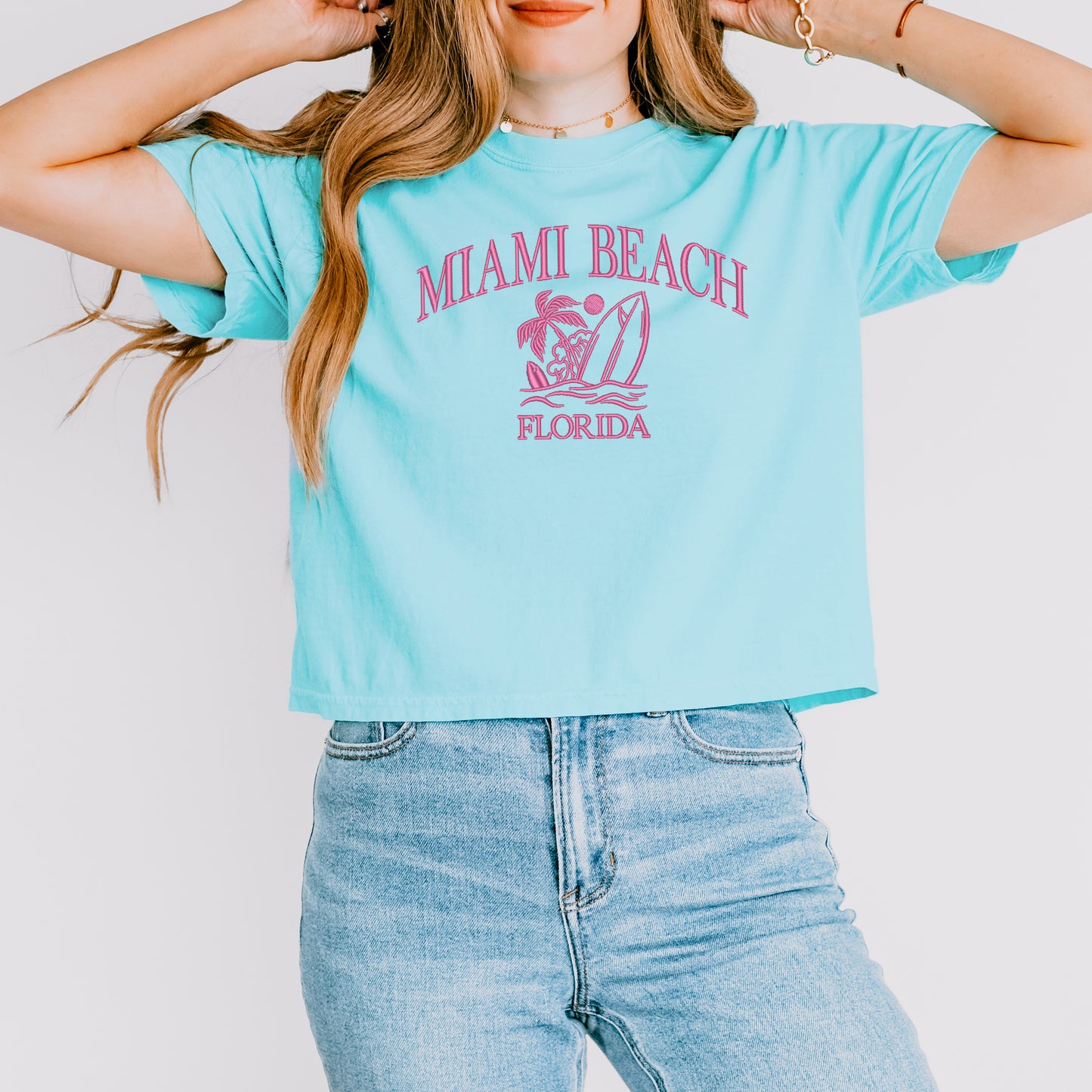 Embroidered Miami Beach Florida | Relaxed Fit Cropped Tee