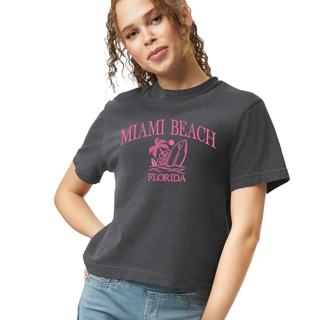 Embroidered Miami Beach Florida | Relaxed Fit Cropped Tee