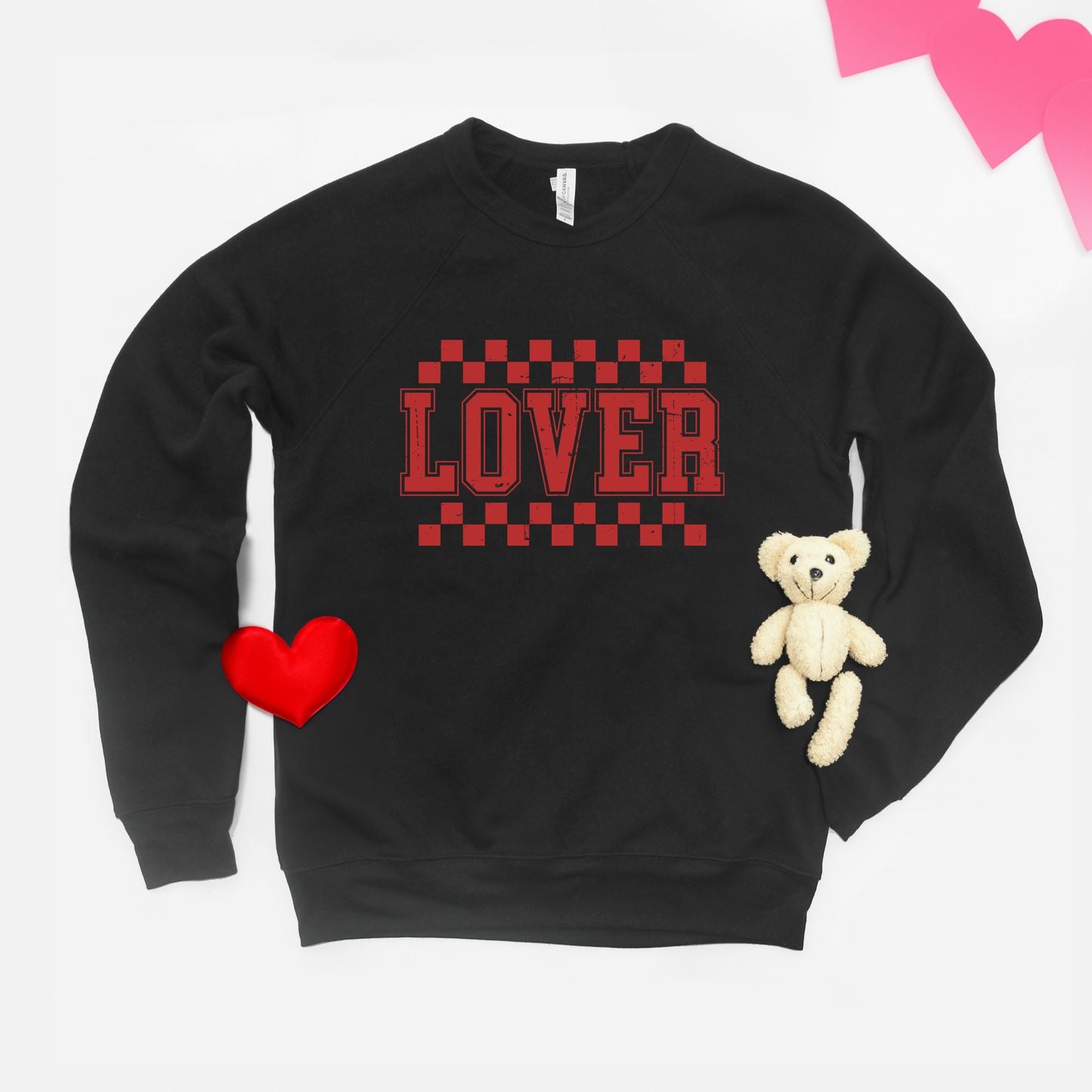 Lover Distressed Checkered  | Bella Canvas Sweatshirt