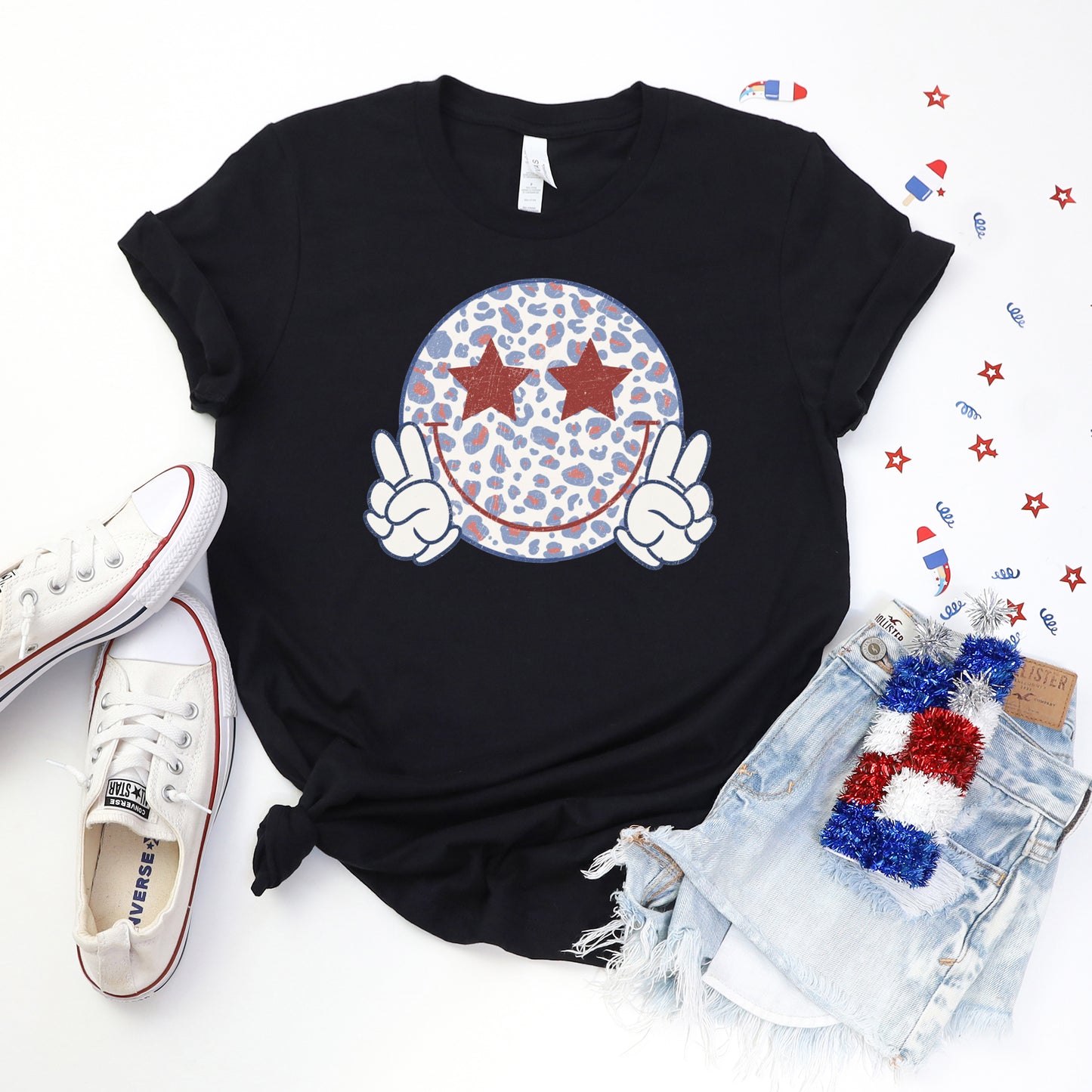 Leopard Smiley Peace Sign | Short Sleeve Graphic Tee