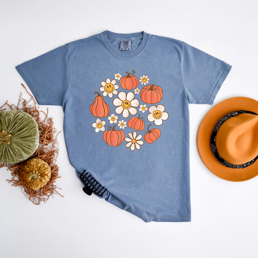 Circle Pumpkin Flowers | Garment Dyed Tee