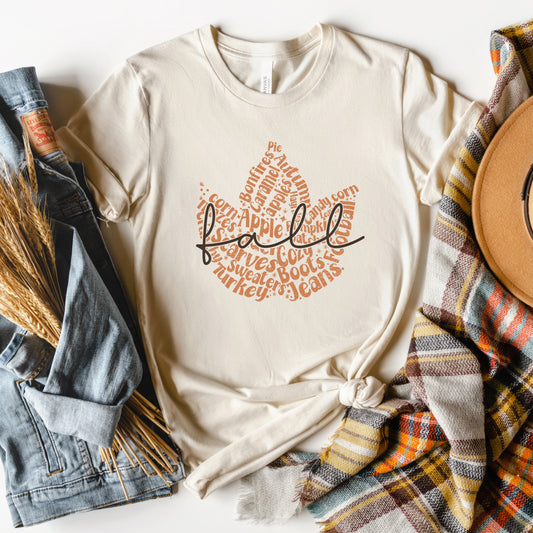 Cursive Fall Leaf | Short Sleeve Crewneck