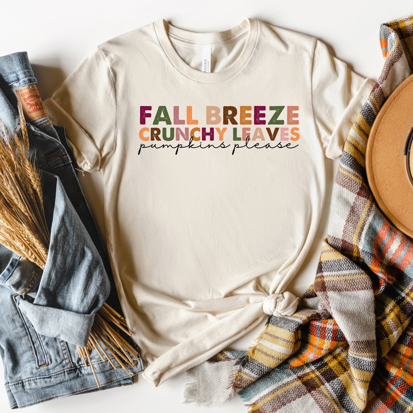 Fall Breeze and Crunchy Leaves Colorful | Short Sleeve Crew Neck